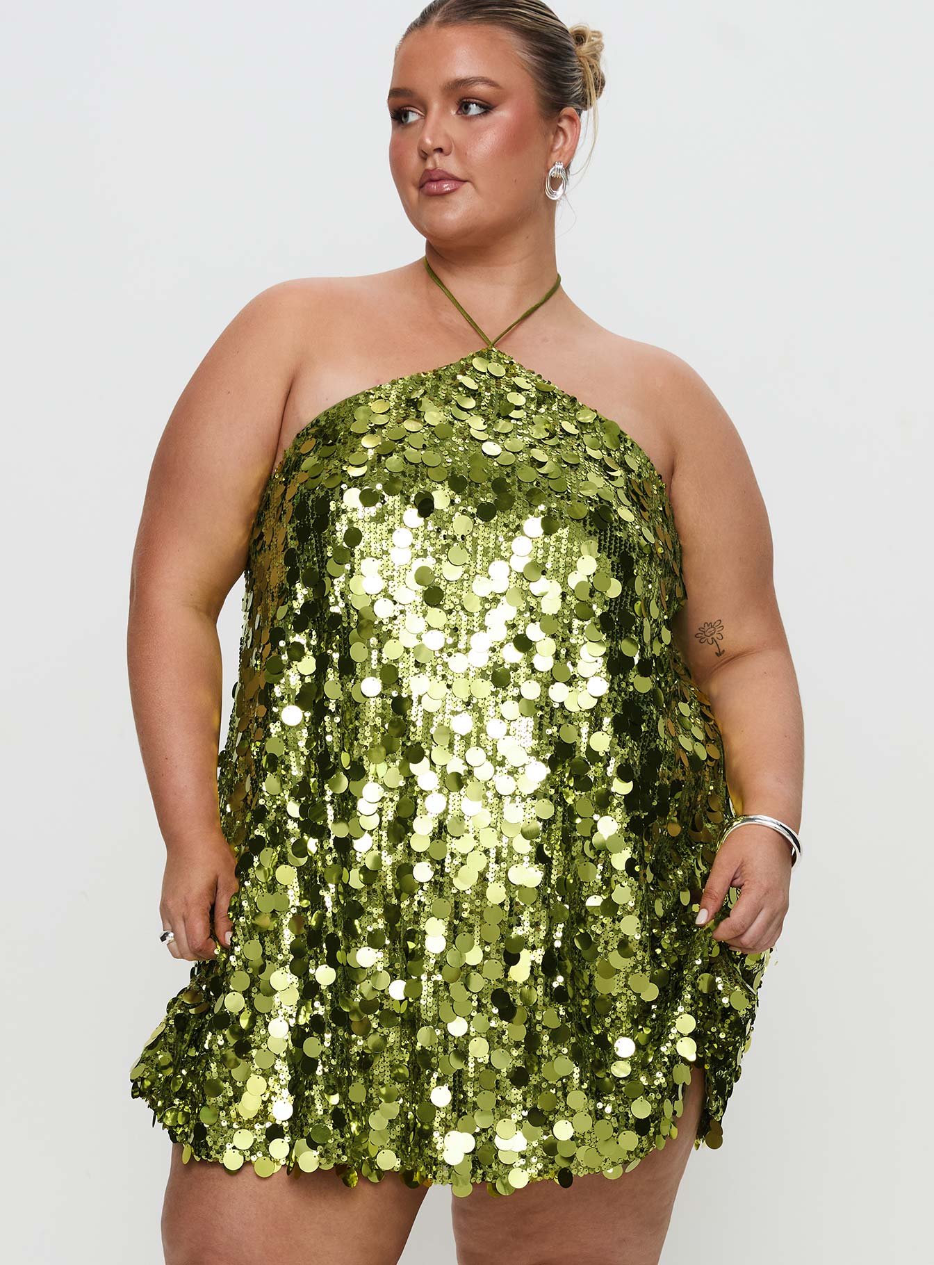 Fluorescents Halter Mini Dress Green Curve、mySite、solidvoid