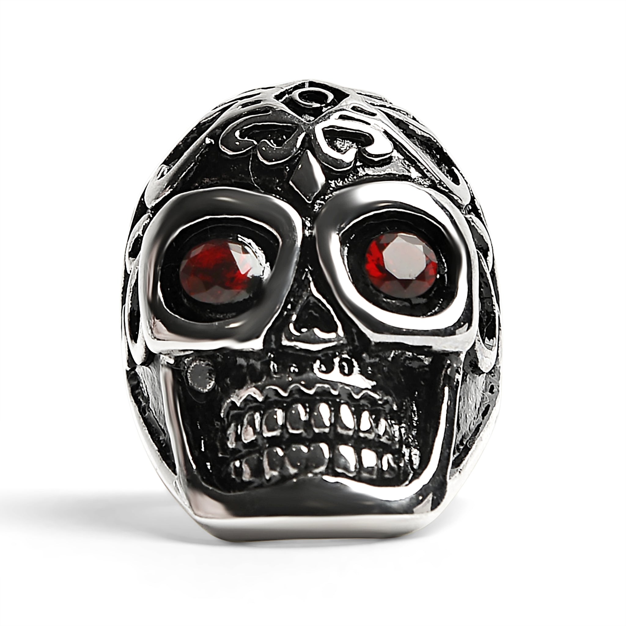Detailed Skull With Red CZ Eyes Stainless Steel Polished Ring / SCR3039、mySite、dreamappss