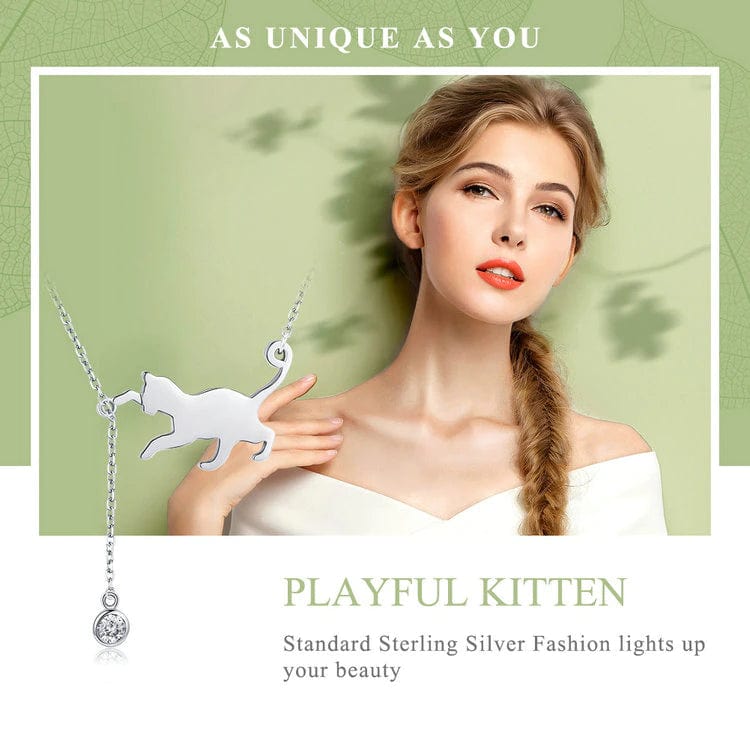 Cat Necklace Sterling SIlver with CZ Ball Adjustable 18 Chain、mySite、g9winljtr