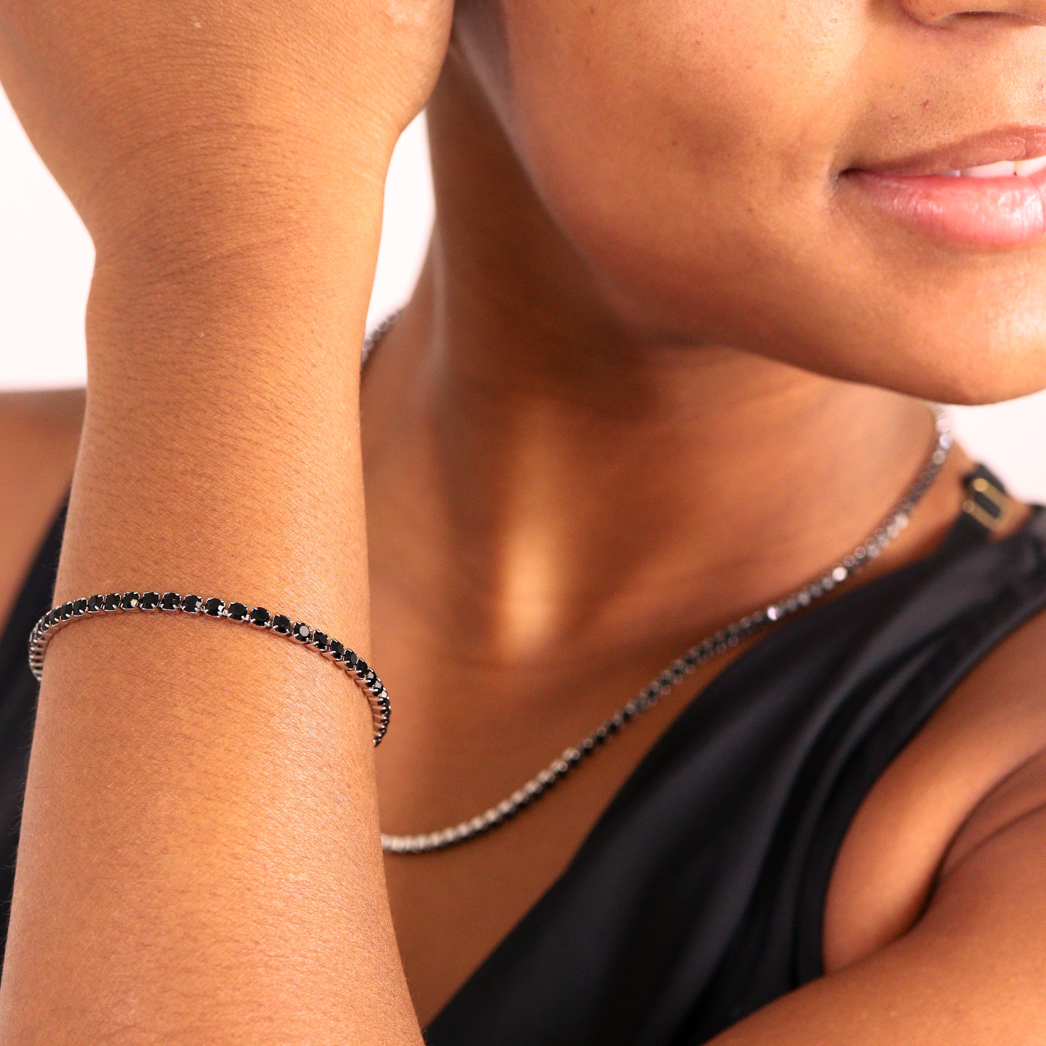 Stainless Steel Jet Rhinestone Tennis Chain Bracelet / TBR0003、mySite、dreamappss