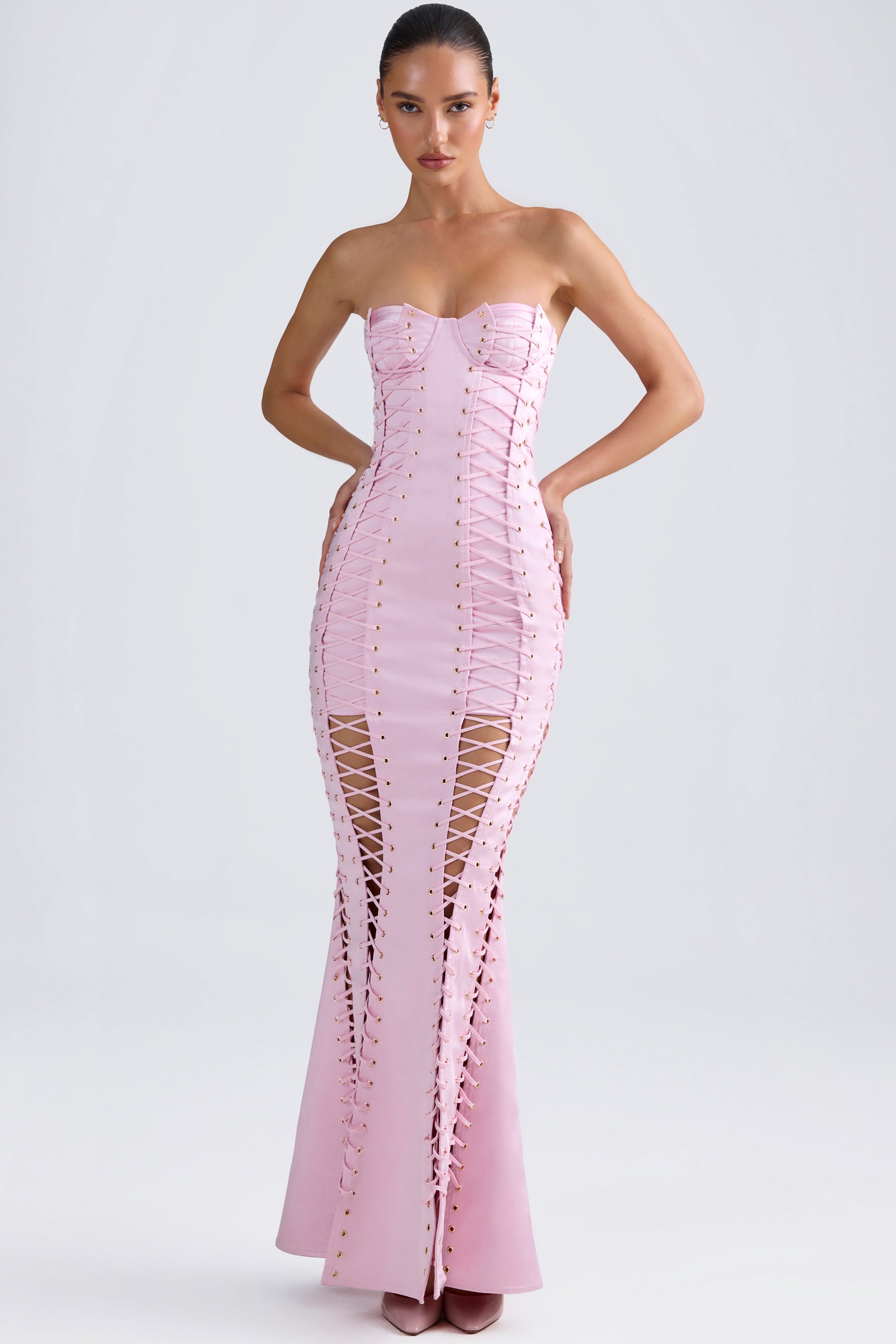 Lace-Up Corset Gown in Light Pink、mySite、solidvoid