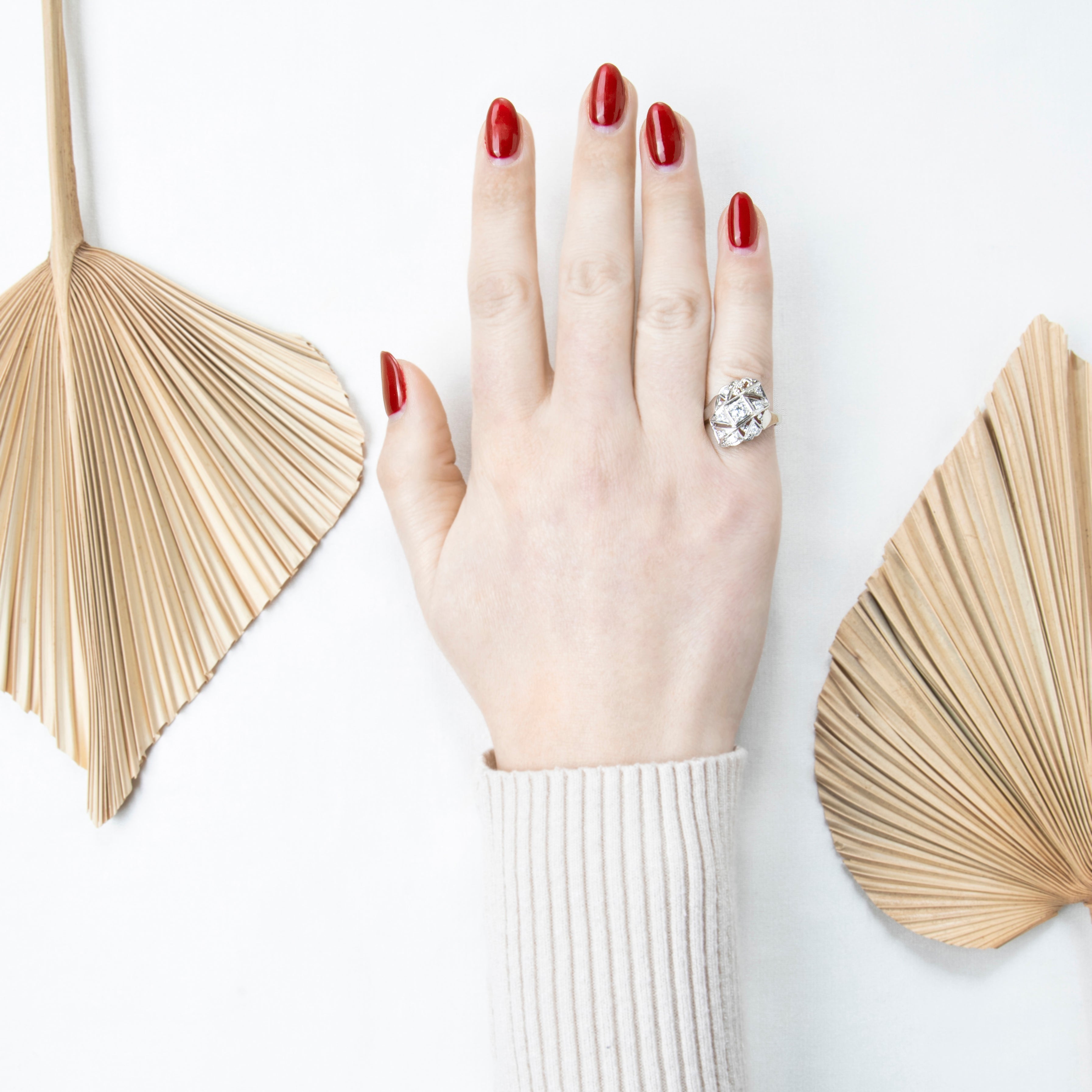 Antique Art Deco 14k White Gold .35cttw Diamond Asymmetrical Milgrain Ring 6.00、mySite、hinf8tx79