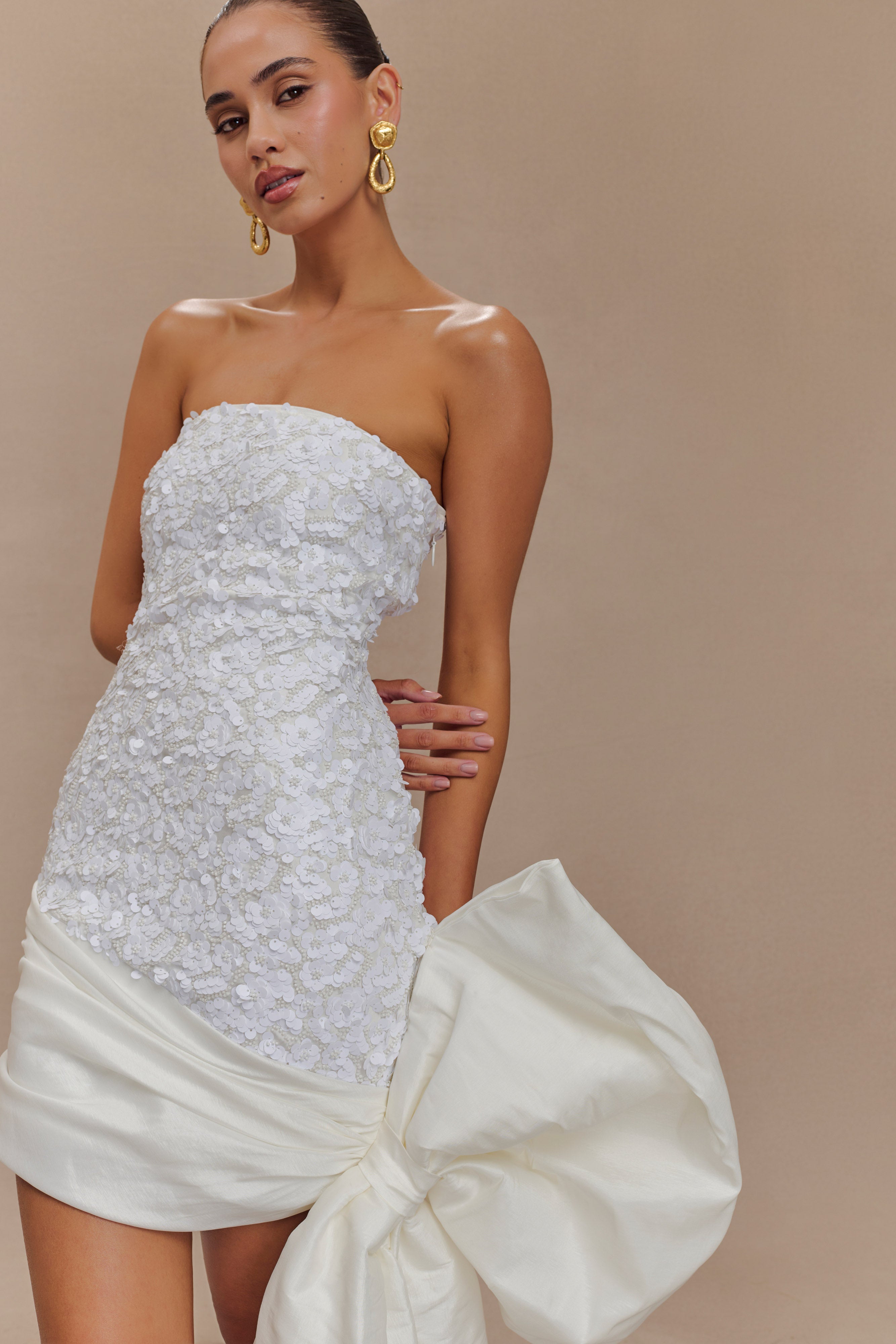 Franka Strapless Bow Mini Dress - White、mySite、solidvoid