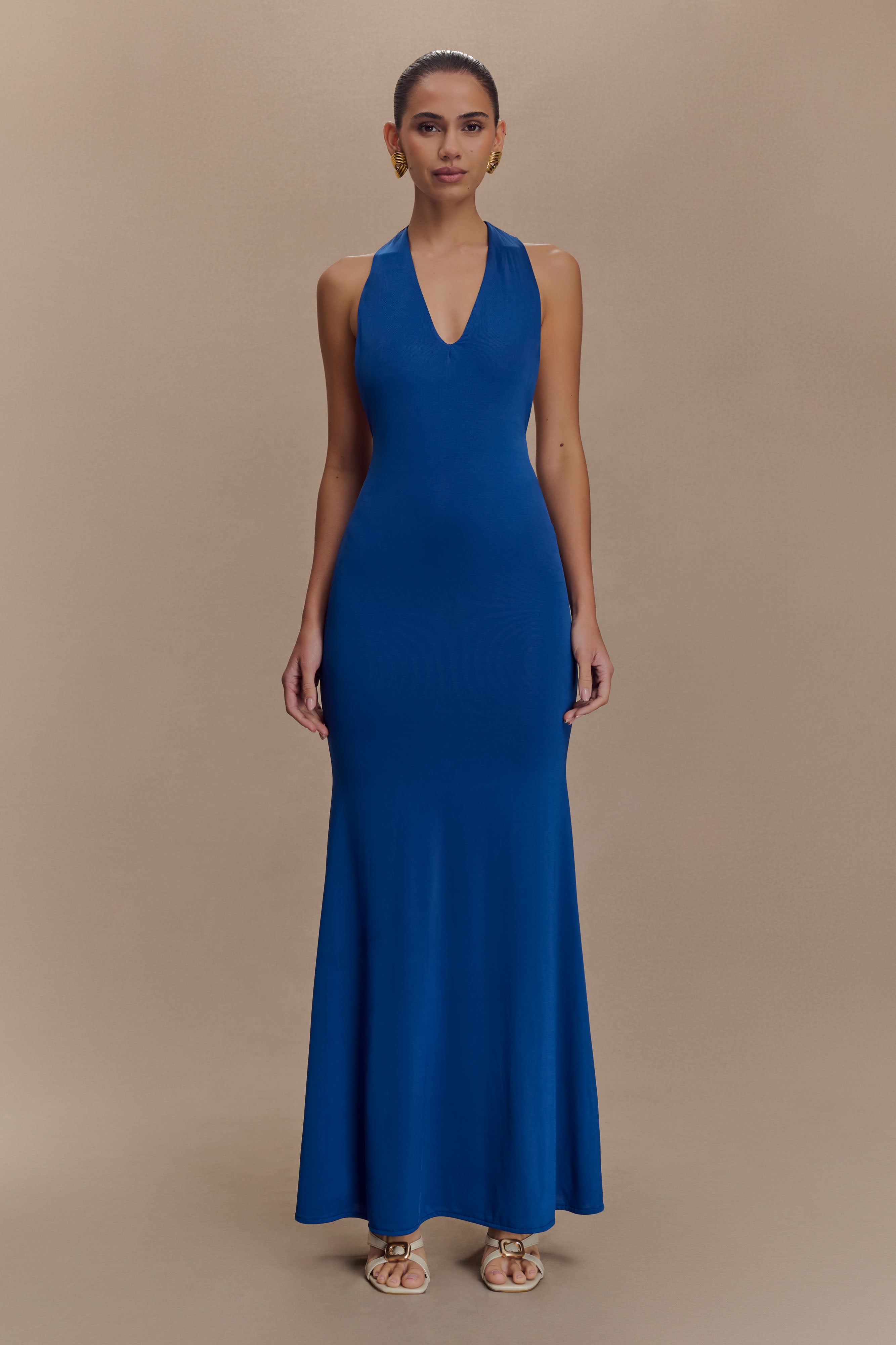 Elke Slinky V Neck Maxi Dress - Cobalt、mySite、solidvoid
