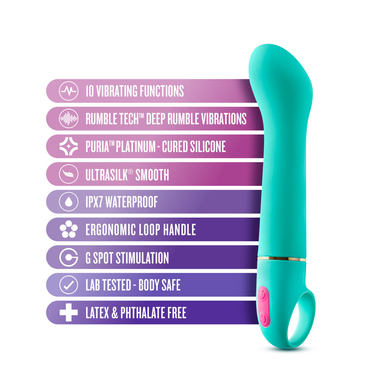 Aria By Blush® | Flirty AF: Enhanced G-Spot Stimulation Teal Silicone Vibrator with Powerful RumboTech™ Technology、mySite、bottomscart
