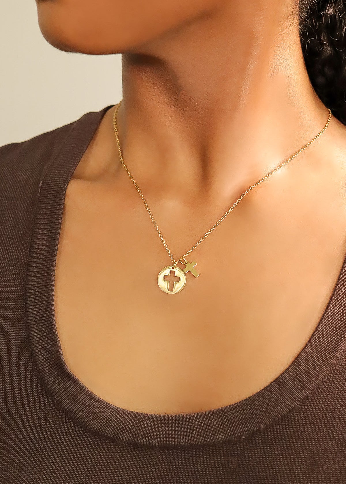 18K Gold PVD Stainless Steel Cutout Cross Charm Necklace / SBB0311、mySite、dreamappss