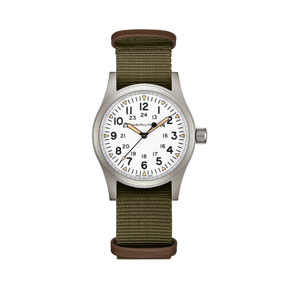  Khaki Field Mechanical 38mm - White on Two-Piece Textile Strap