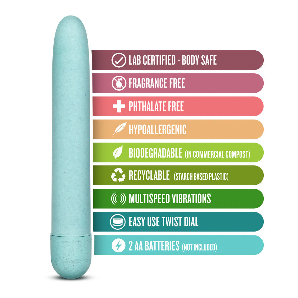 Gaia® By Blush | Eco: Plant-Based 7 Slim Multispeed Vibrator in Aqua - Made from Sustainable BioFeel™、mySite、bottomscart