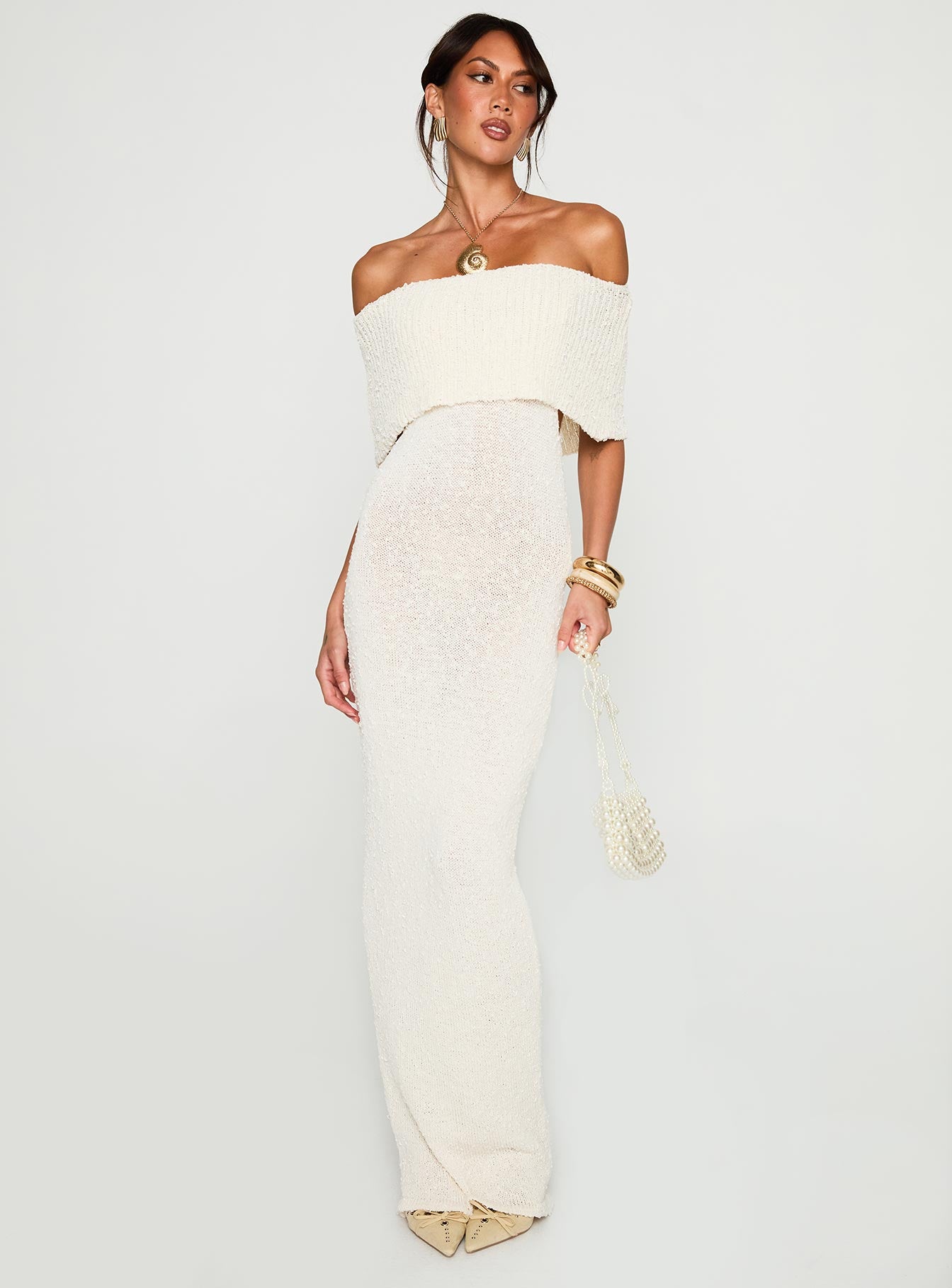 Nixen Strapless Knit Maxi Dress Cream、mySite、solidvoid