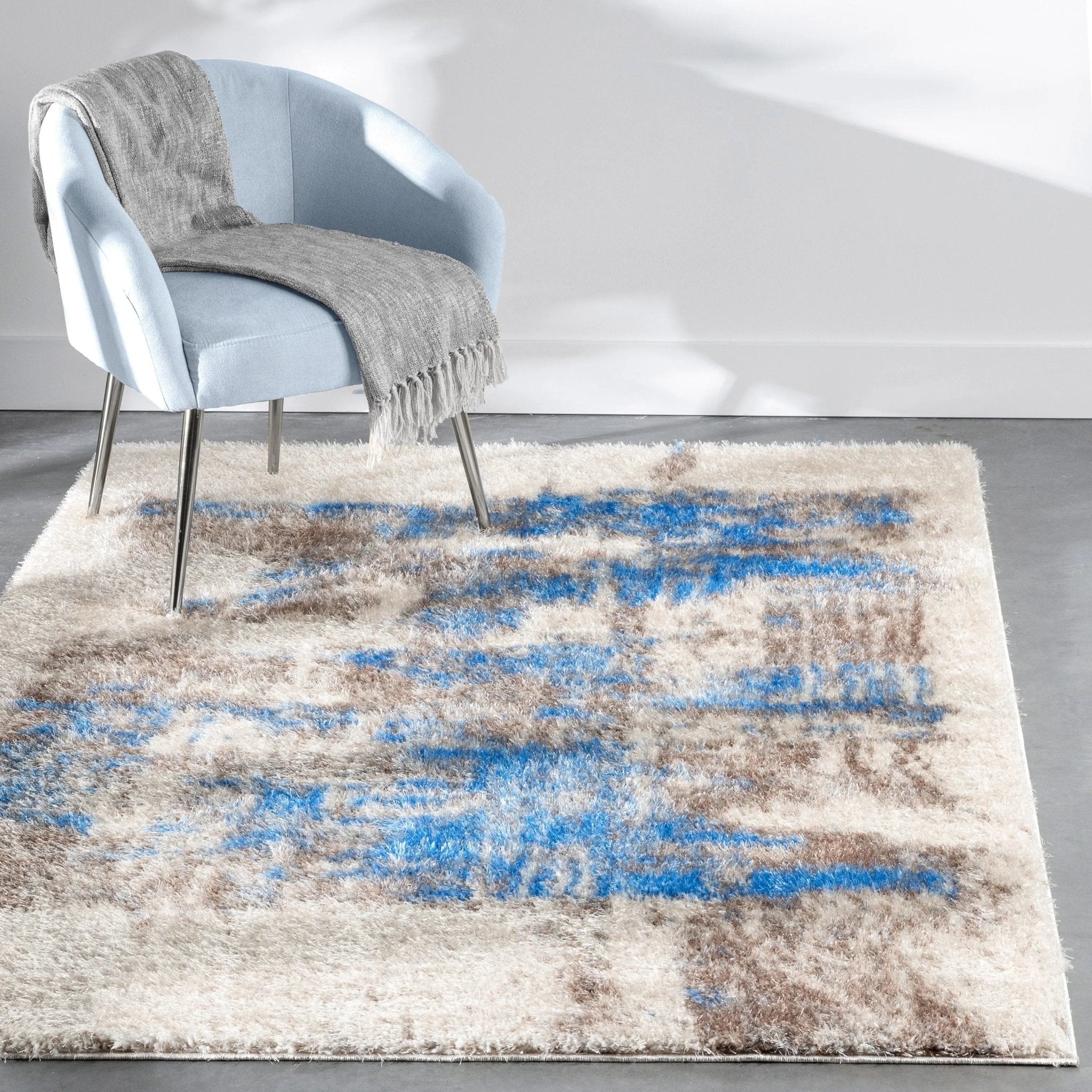 Sariah Modern Abstract Ivory Blue Shag Rug、mySite、gigharbornorthrealestate