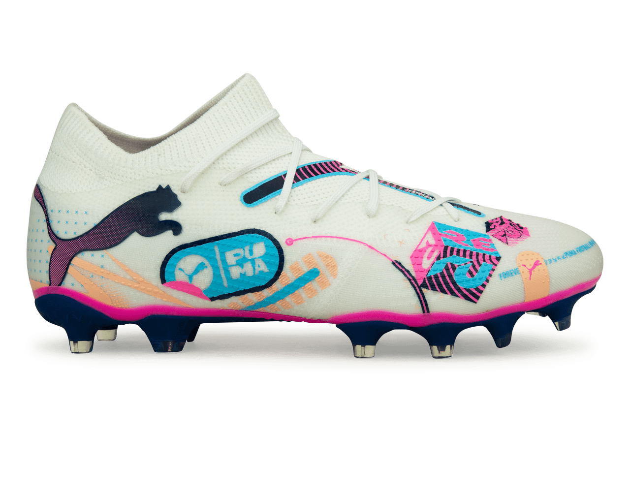 PUMA Men's Future 7 Match Volume Up FG/AG White/Luminous Blue、mySite、noshort