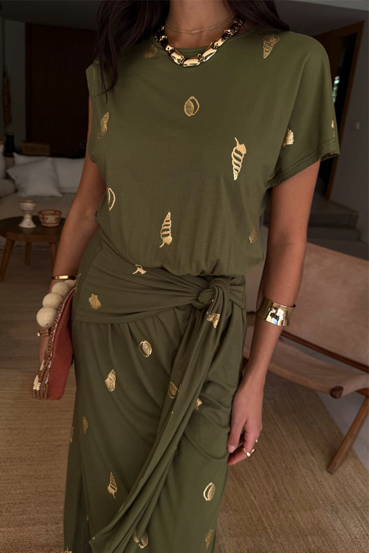 Khaki Shell Midi Dress、mySite、solidvoid