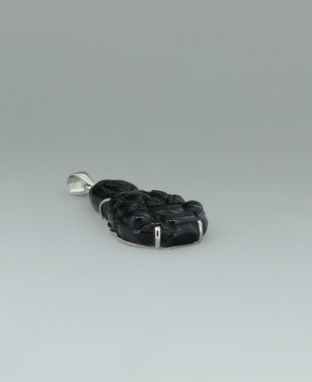 Sterling Silver Carved Black Onyx Quan Yin Pendant、mySite、topwebapps