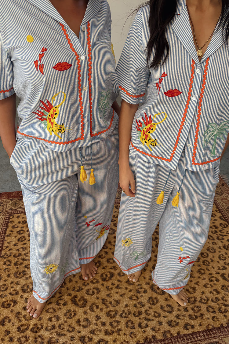 Blue Stripe Embroidered Pyjamas、mySite、solidvoid