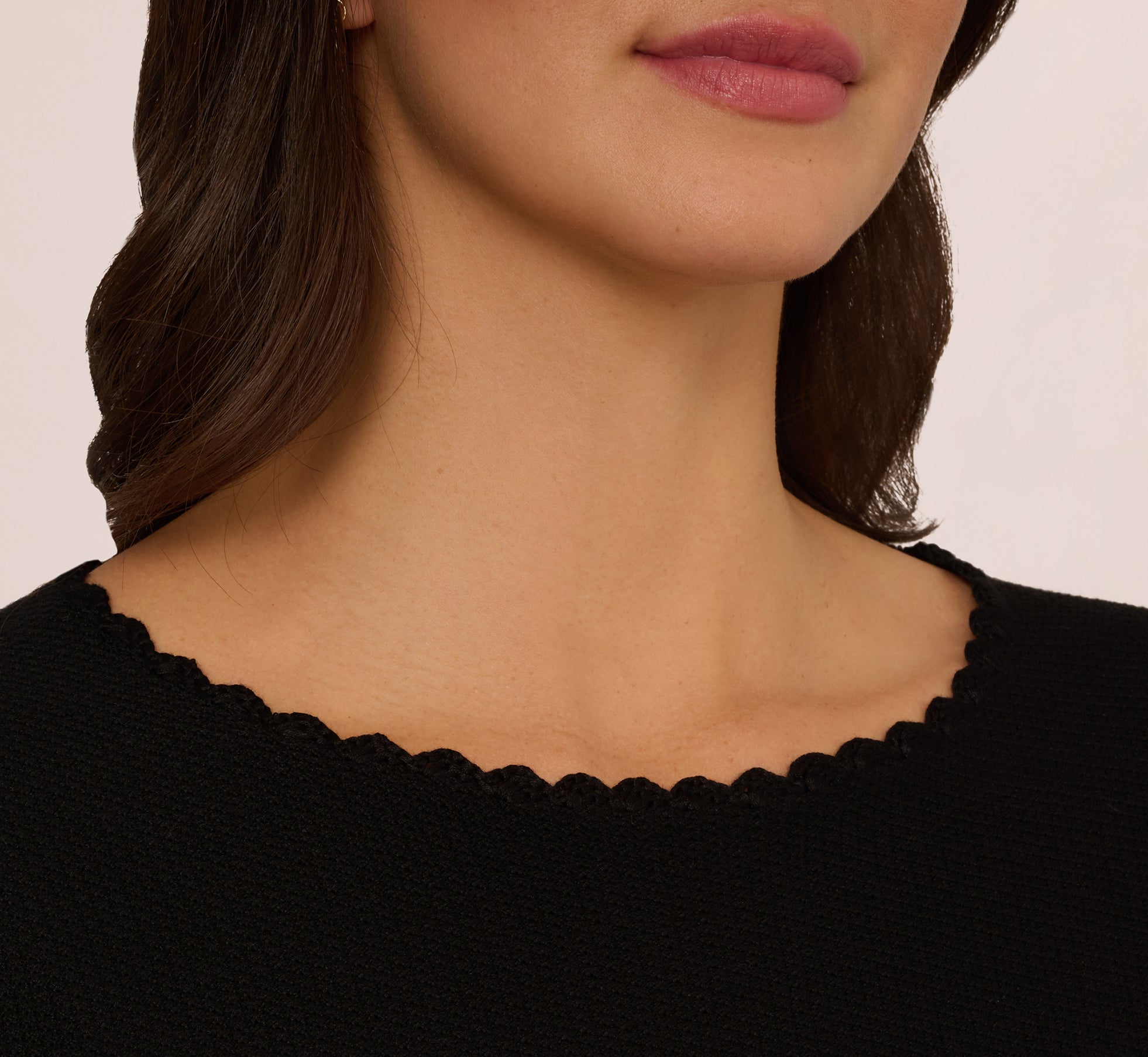 Cap Sleeve Crochet Scallop Sweater Top In Black、mySite、solidvoid