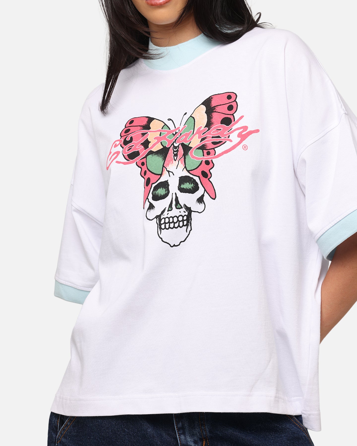 Ed Hardy Butterfly Ringer T-Shirt White、mySite、zt4zffjzw