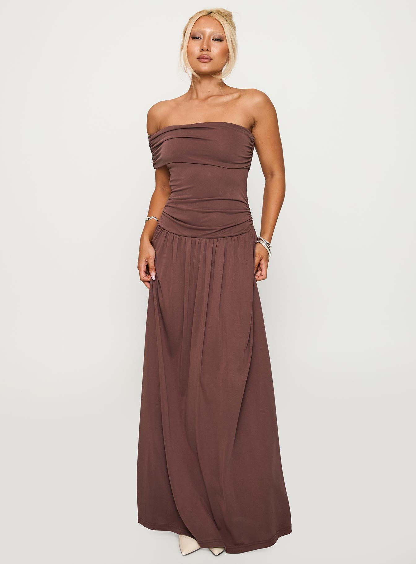 Decadence Strapless Maxi Dress Brown、mySite、solidvoid