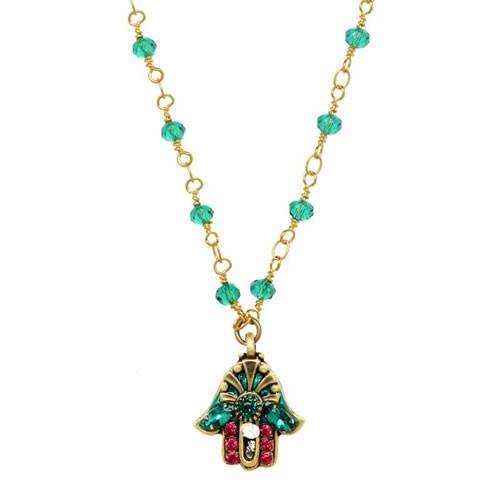 Michal Golan Green and Pink Hamsa Necklace、mySite、topwebapps