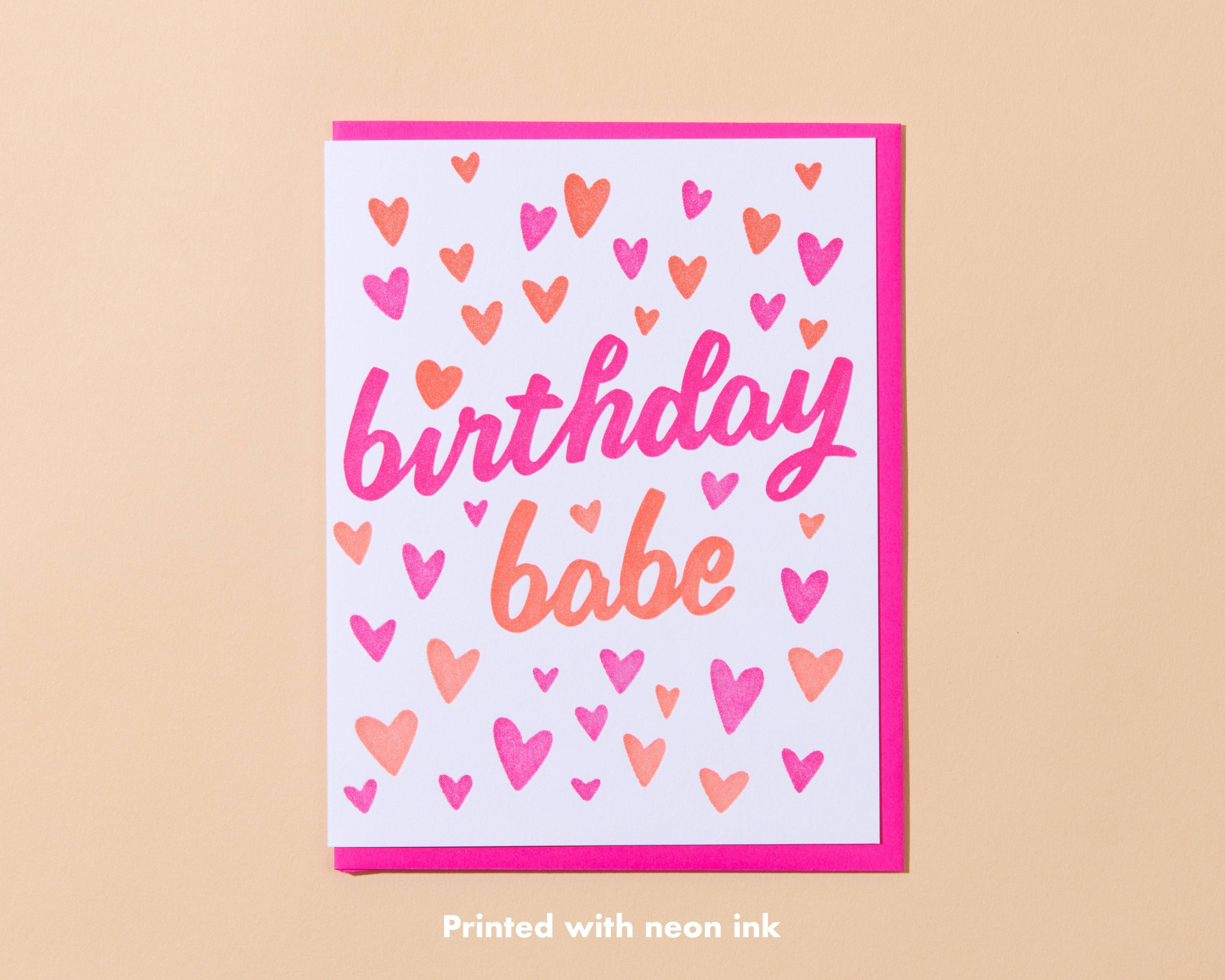 And Here We Are - Birthday Babe Letterpress Greeting Card - Barbie, Hearts - Made in USA - Summer、mySite、garagedoors4me