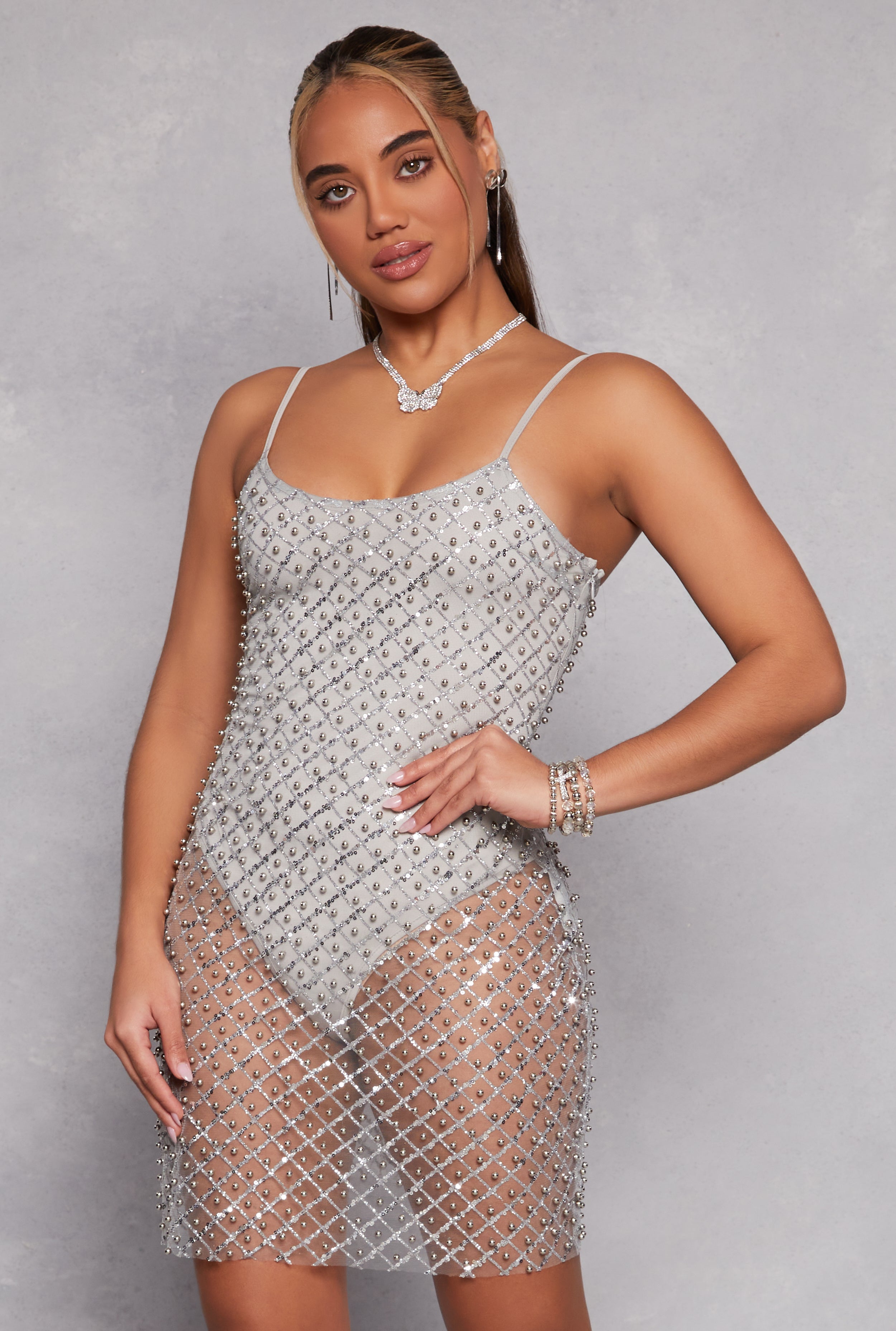 Mesh Lined Beaded Sequin Cami Dress、mySite、camillekostekn