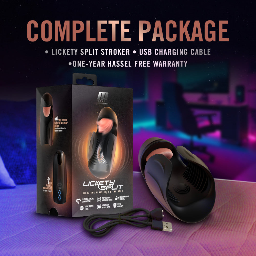 M For Men By Blush® | Lickety Split - Vibrating Automatic Male Masturbator With Tongue Licking Oral Stimulator - Black、mySite、bottomscart