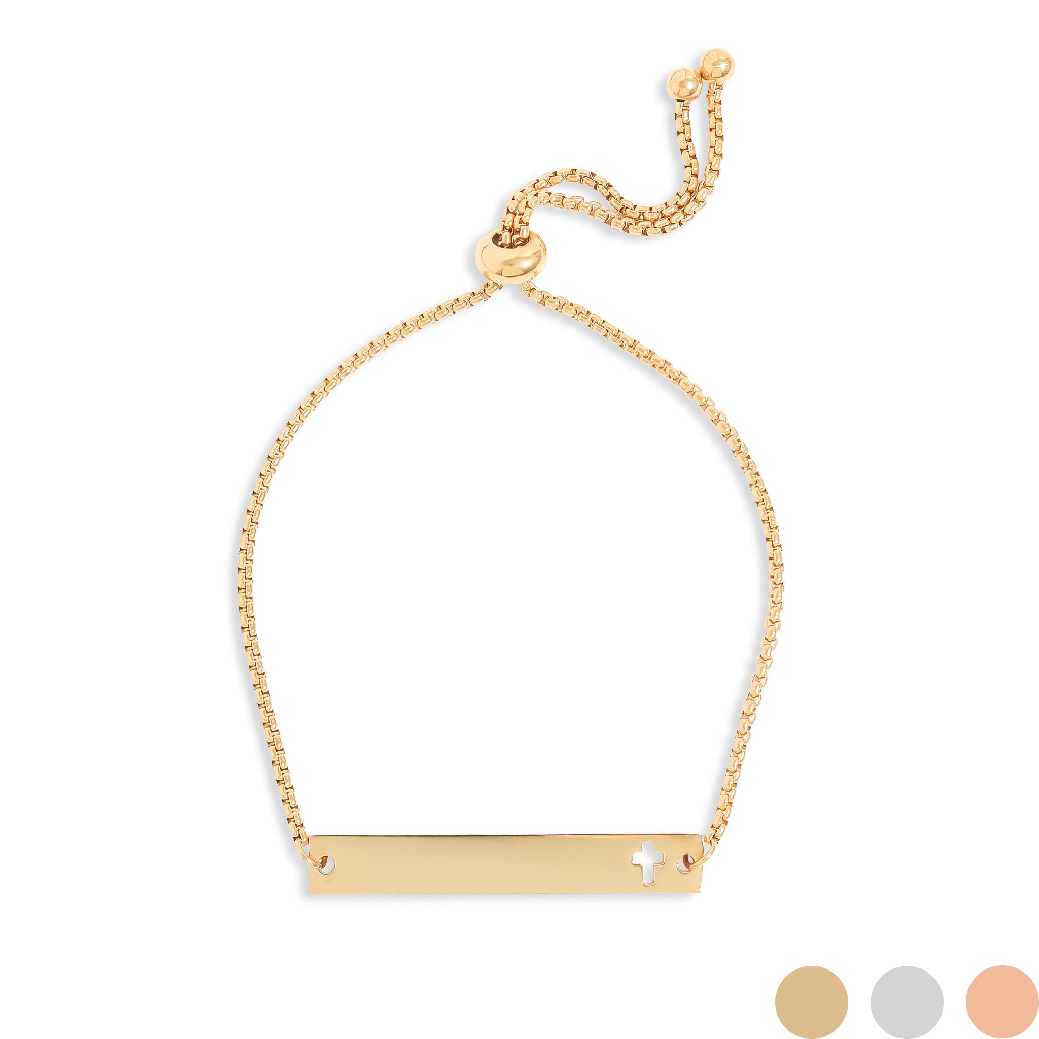 18K Gold PVD Stainless Steel Flat Adjustable Cross Cutout Blank Bar Bracelet / SBB0191、mySite、dreamappss