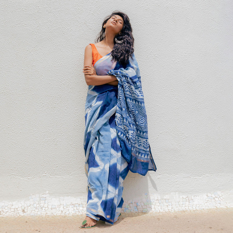 Chanderi Saree | Handblock Print | Blue、mySite、camillekostekn