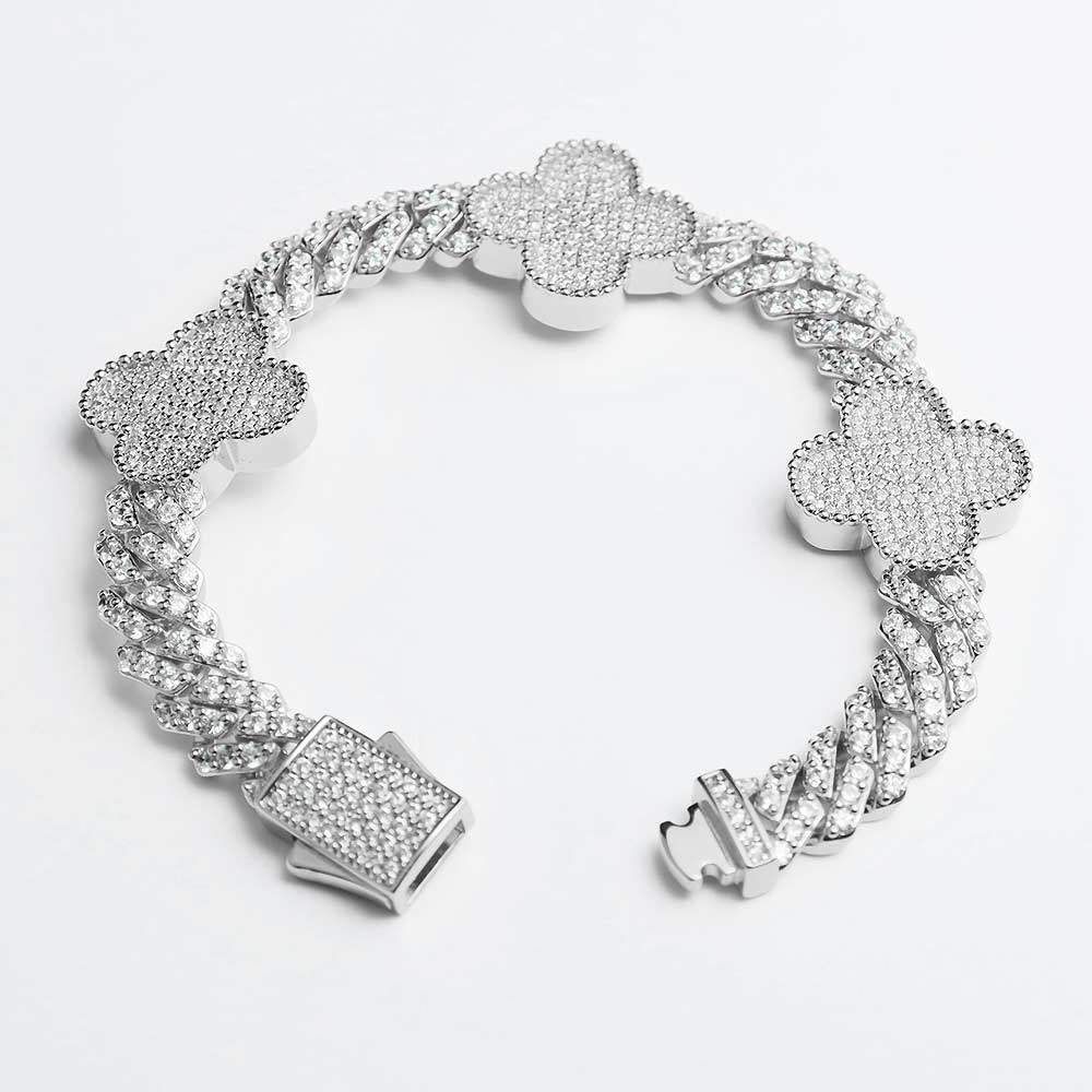 8MM Four Leaf Moissanite Cuban Link Bracelet 14K Gold、mySite、hinf8tx79