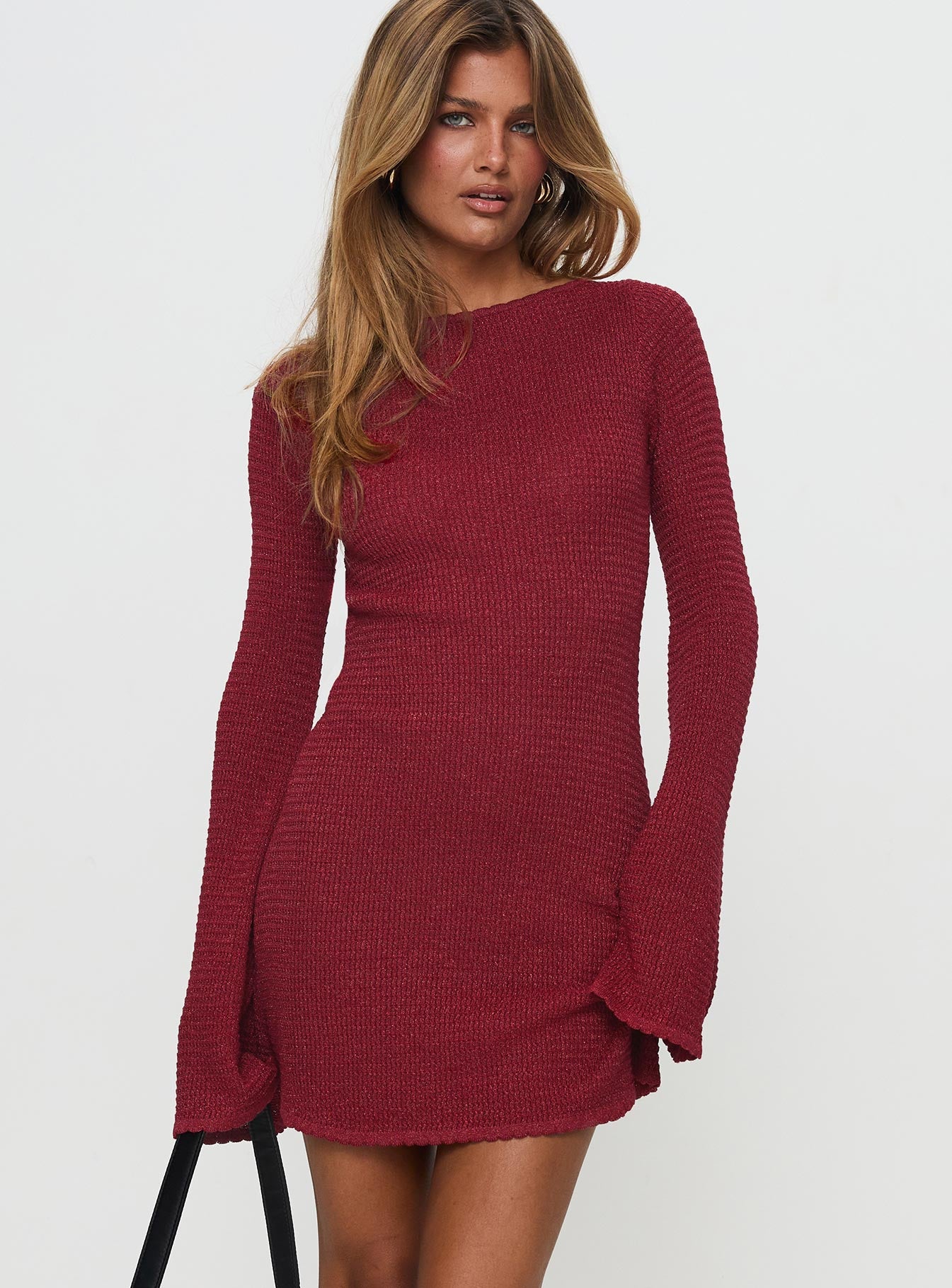 Rhapsody Long Sleeve Knit Mini Dress Red、mySite、solidvoid