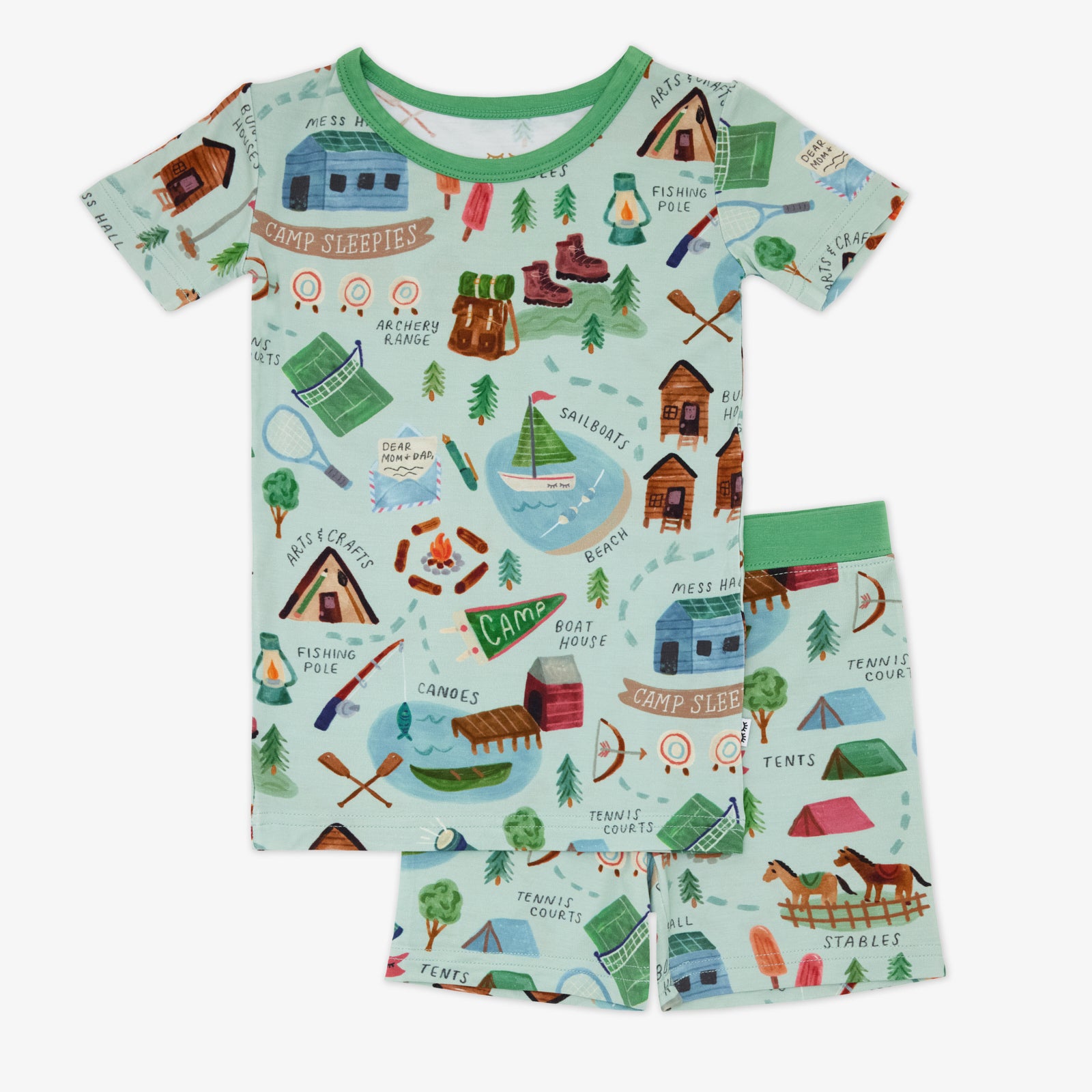  Green Camp Sleepies Two-Piece Short Sleeve & Shorts Pajama Set、mySite、layawaytickets