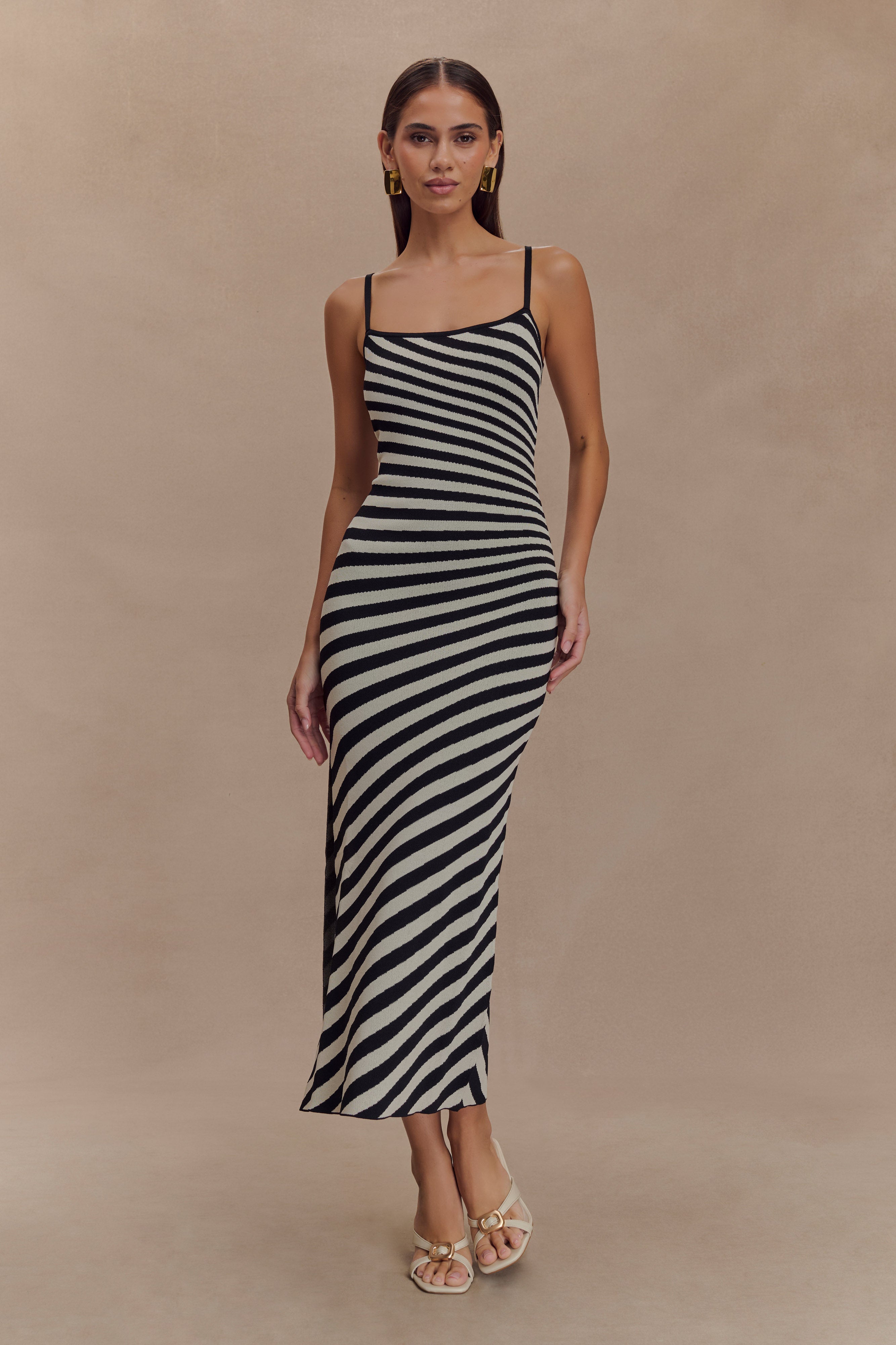 Raven Striped Knit Midi Dress - Black/White、mySite、solidvoid