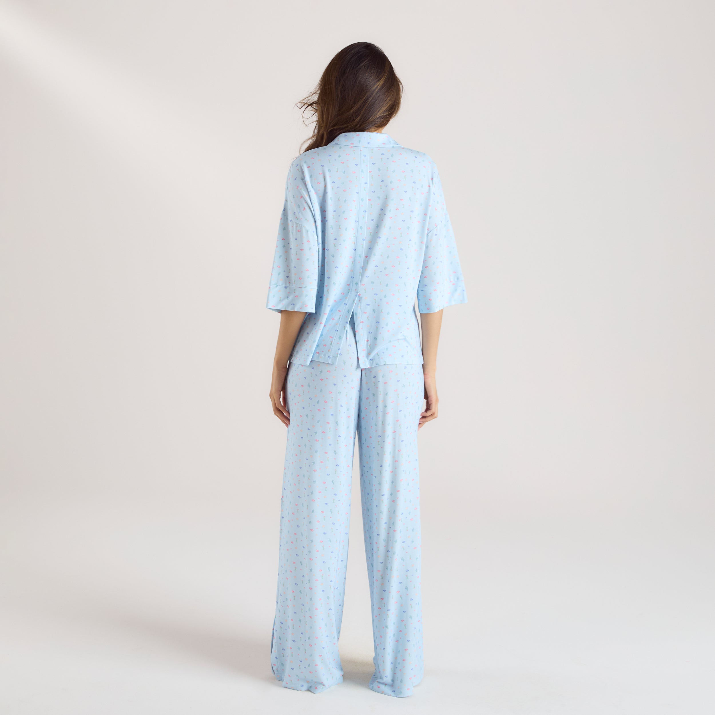 Modal Short Sleeve Pyjama Shirt - Blue Floral、mySite、bengalsvssteelers