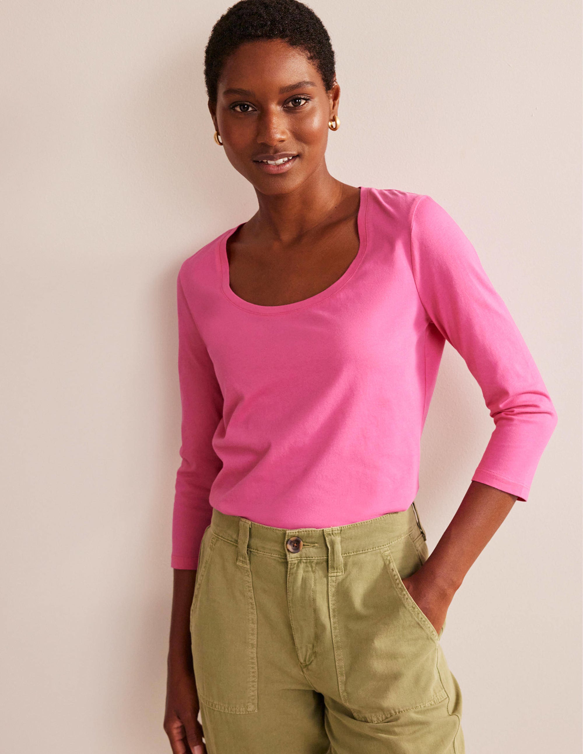  3/4 Sleeve Scoop Neck Top-Pink、mySite、ashleygrahame