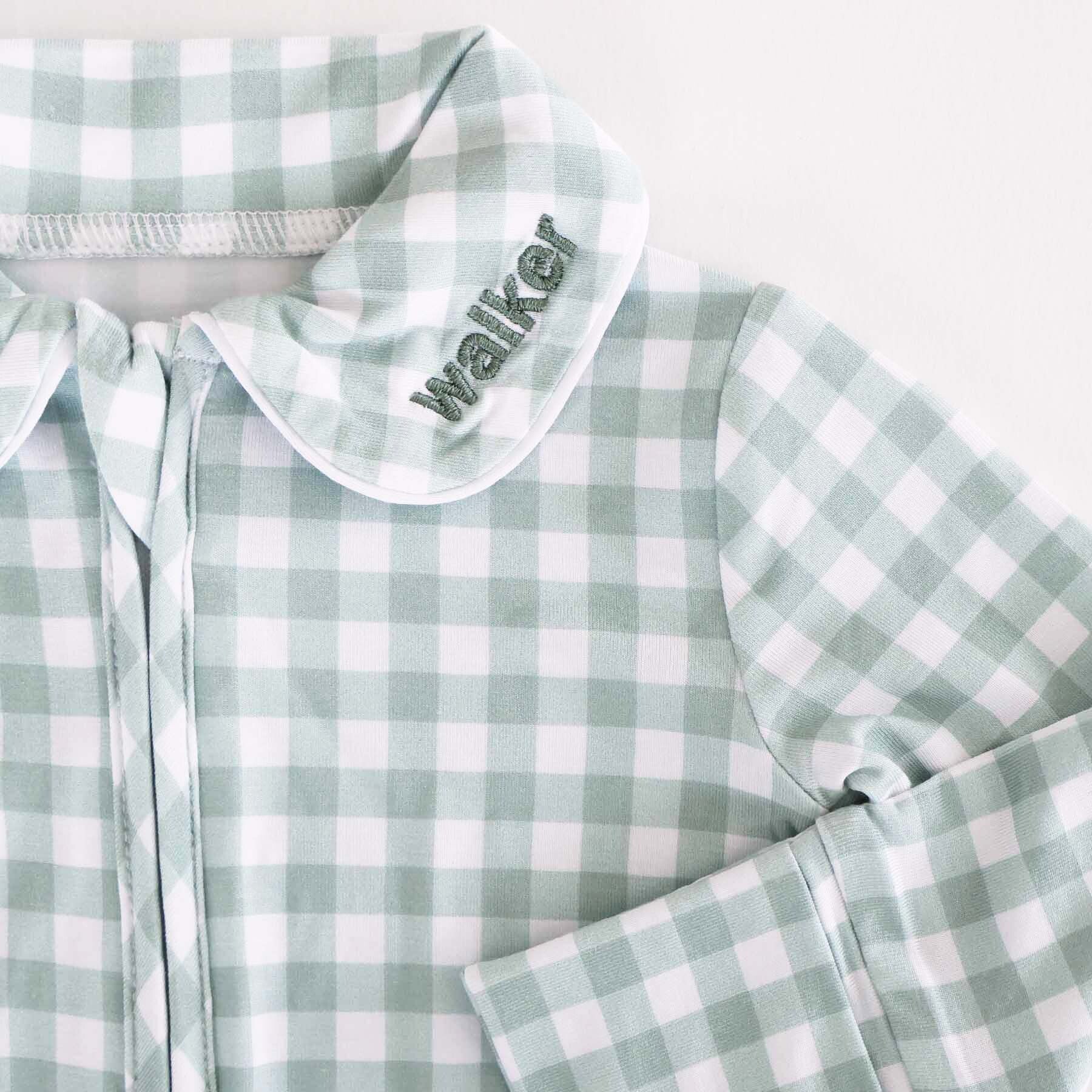  Peter Pan Collar Zipper Footie | Moss Gingham、mySite、layawaytickets
