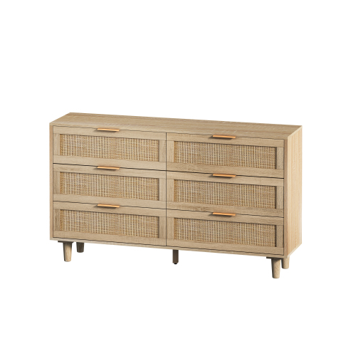 51.18"6-Drawers Rattan Storage Cabinet Rattan Drawer,for Bedroom,Living Room,Natural (Same SKU:W757P198980)、、casual