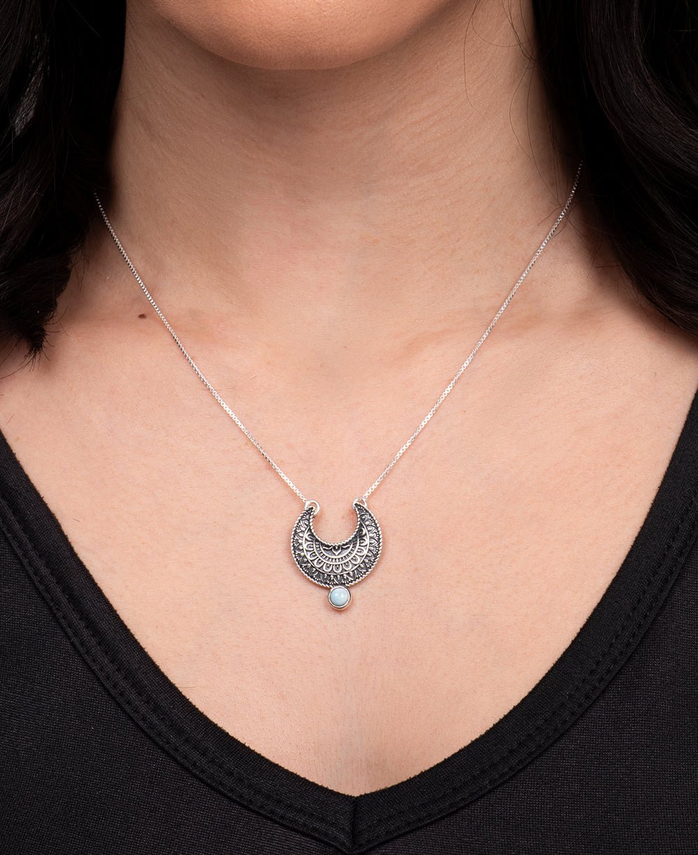 Sterling Silver Moon Phase Mandala Art Gemstone Inspirational Necklace、mySite、topwebapps