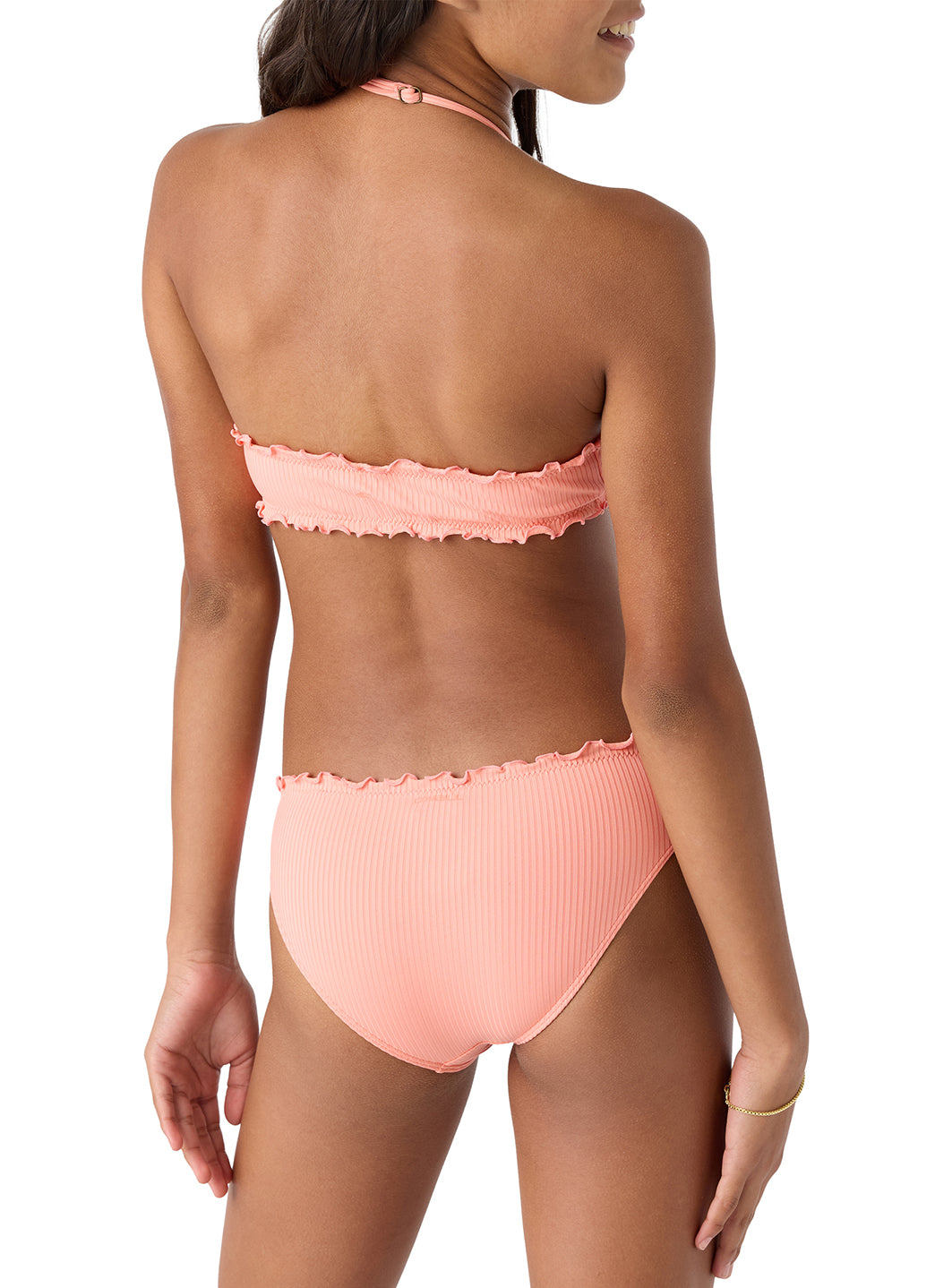 O'Neill Girls' Dawnbreak Rib High-Neck Ruffle Edge Two Piece Biniki Set (Big Kid)、mySite、noshort