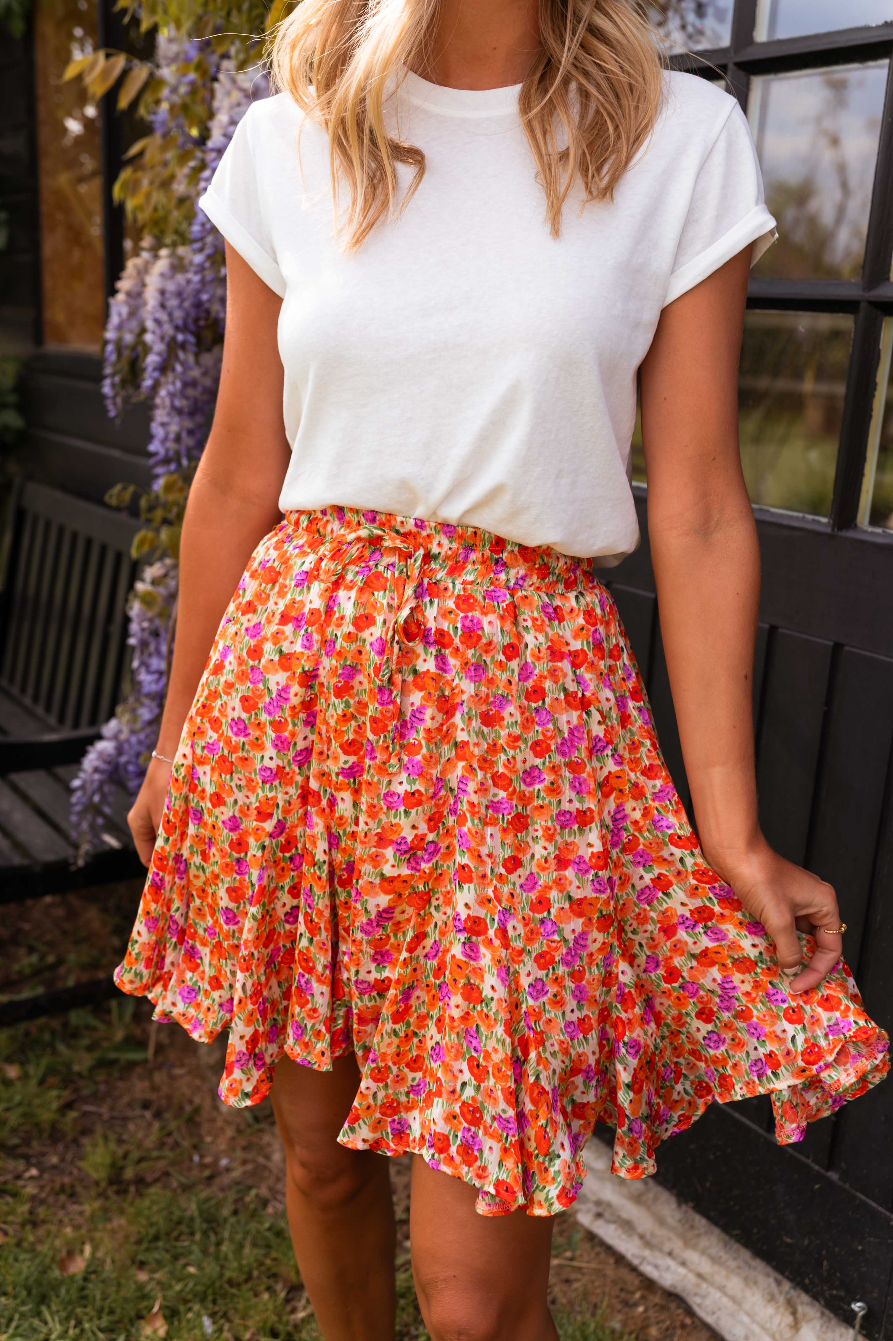 White pleated skirt