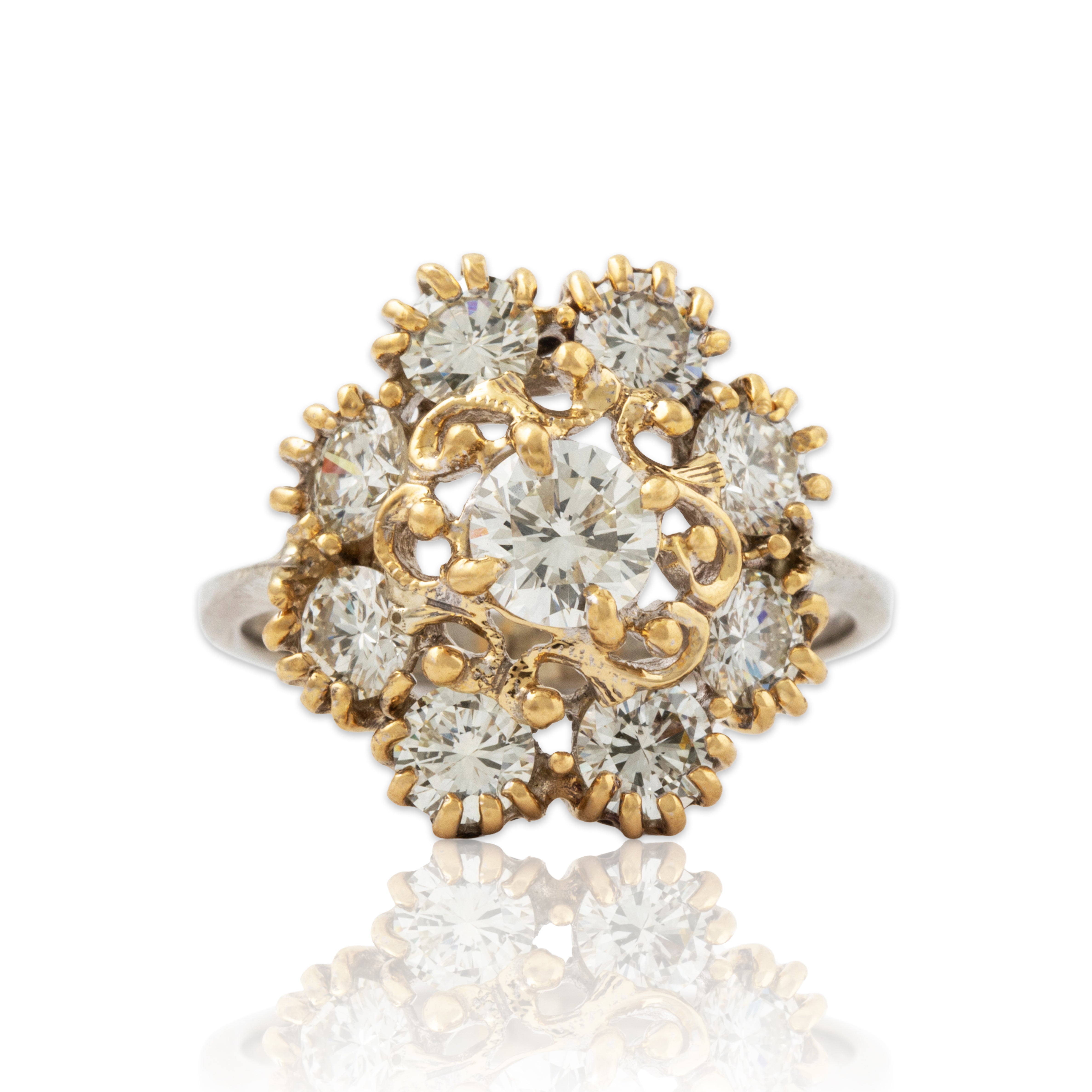 Vintage 14k White & Yellow Gold 1.40cttw VS Diamond Floriform Statement Ring、mySite、hinf8tx79