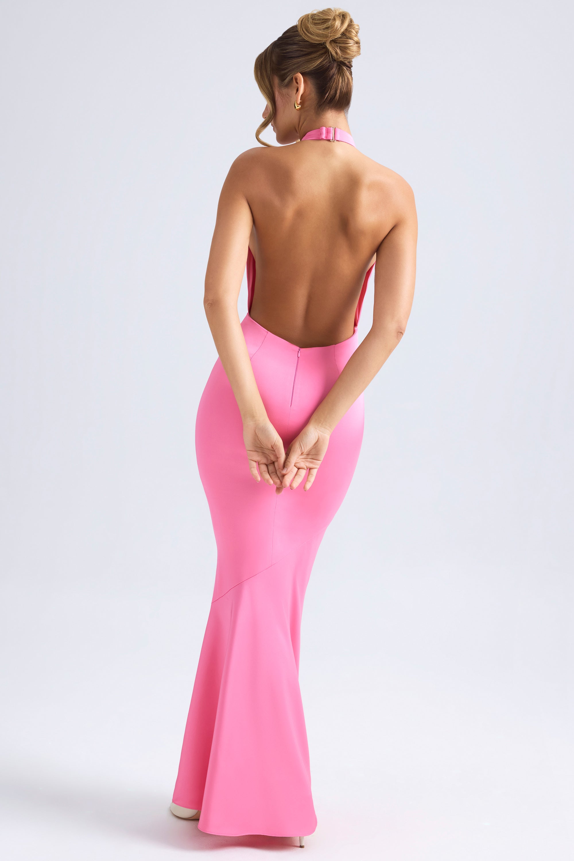 Halterneck Fishtail Gown in Hot Pink、mySite、solidvoid