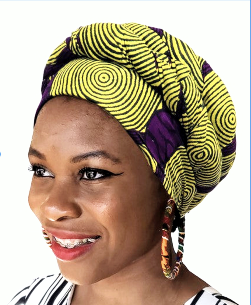 Yellow and Purple African Print pre-tied Modupe hat-DP3775PT、mySite、solidvoid