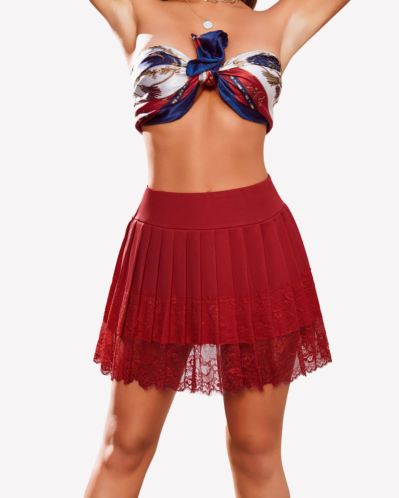 Pleated Lace High Waist Mini Skirts、mySite、bengalsvssteelers