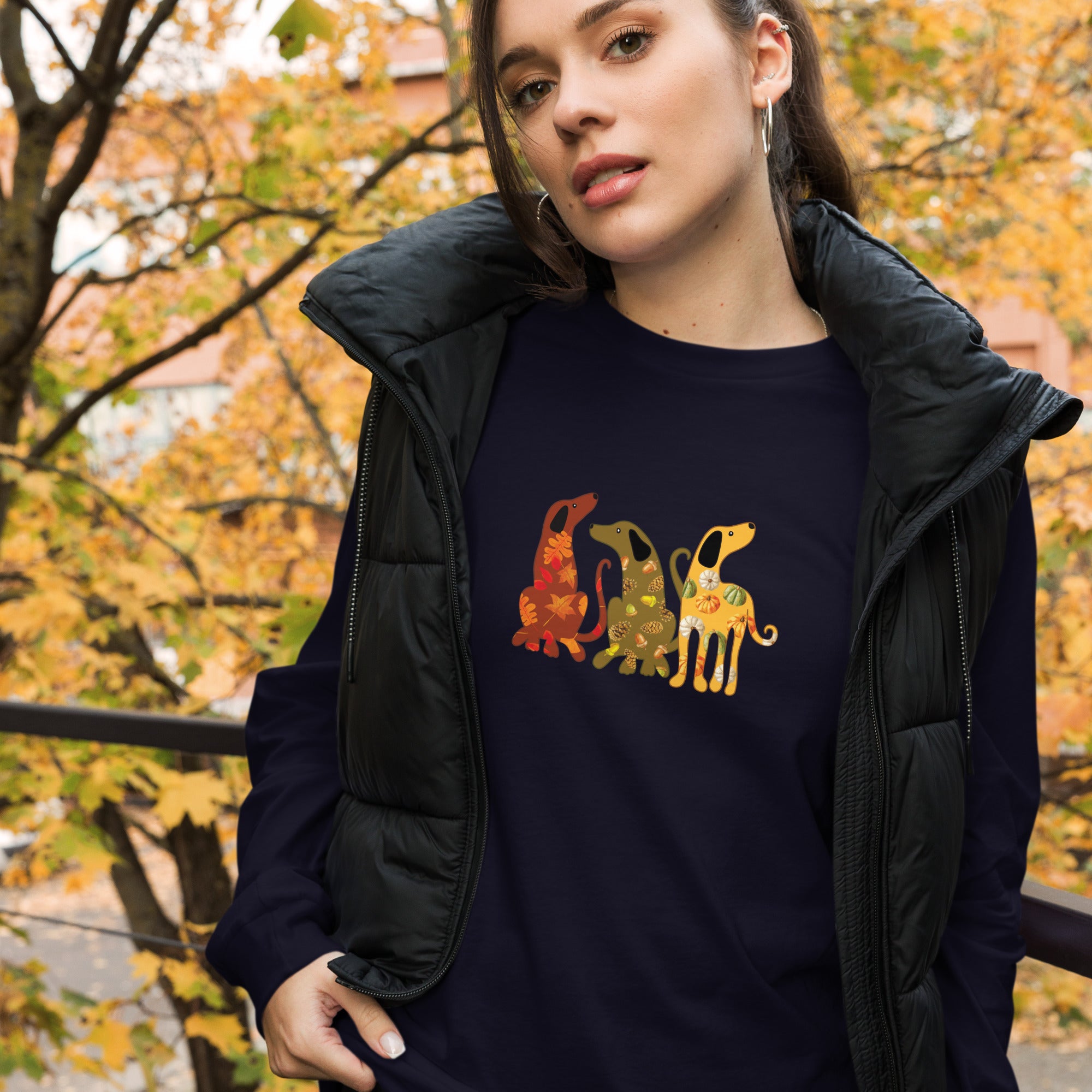 Festive Fall Dogs Long Sleeve Tee、mySite、camillekostekn