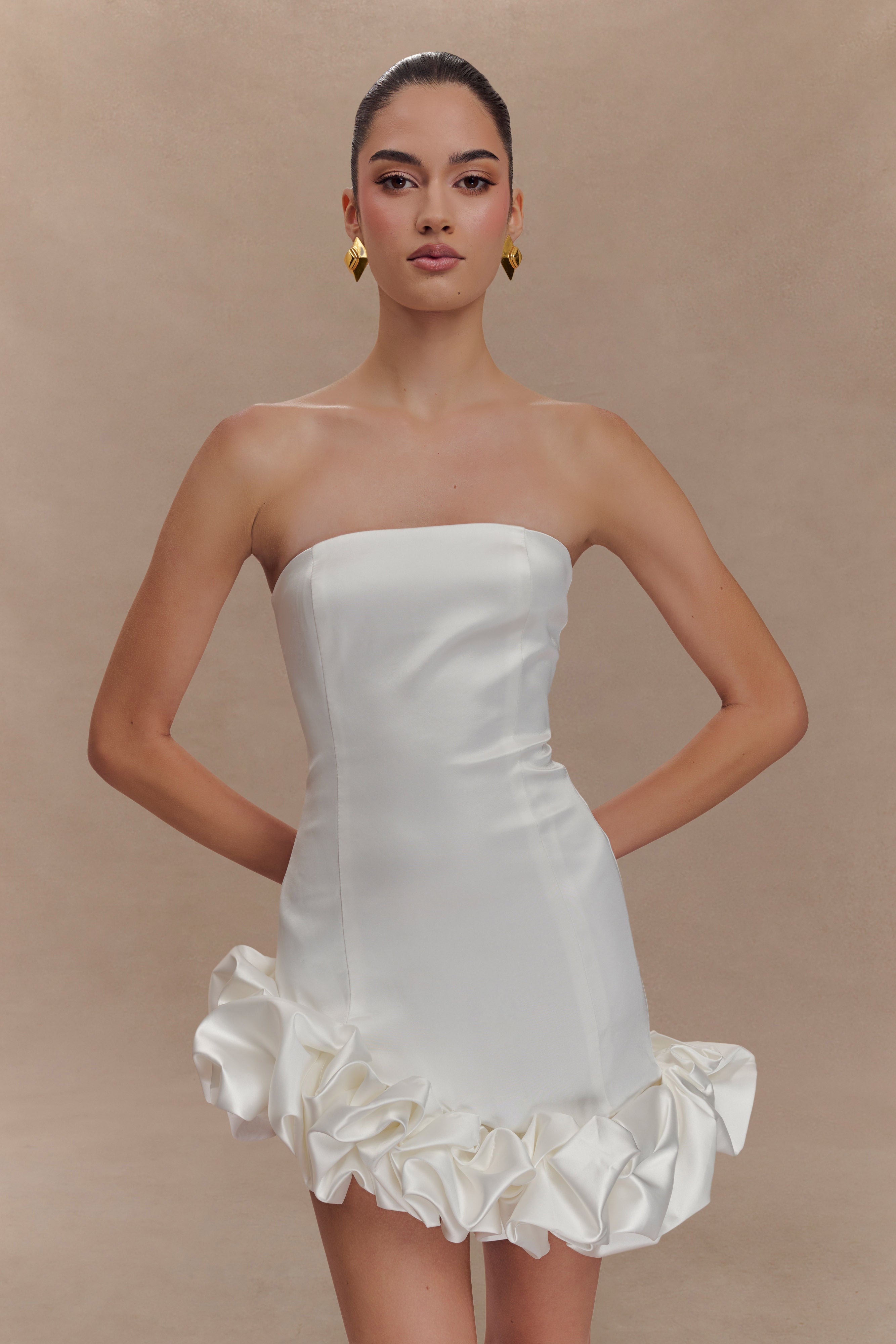 Alba Bubble Mini Dress - White、mySite、solidvoid