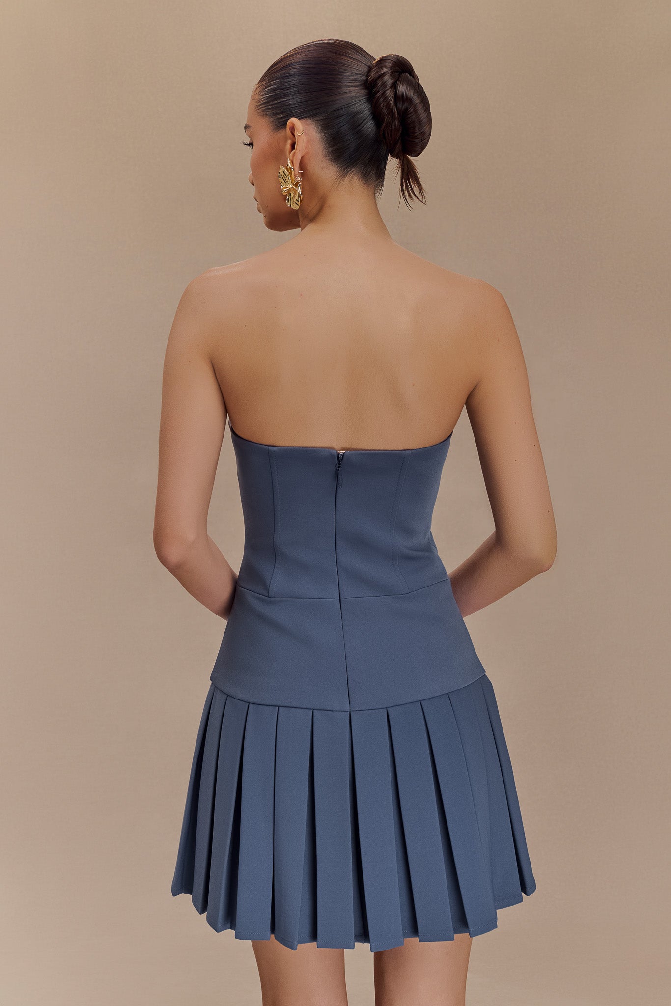 Naya Pleated Mini Dress With Ties - Steel、mySite、solidvoid