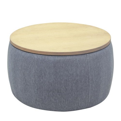 Round Storage Ottoman, 2 in 1 Function, Work as End table and Ottoman, Grey (25.5"x25.5"x14.5")、、casual