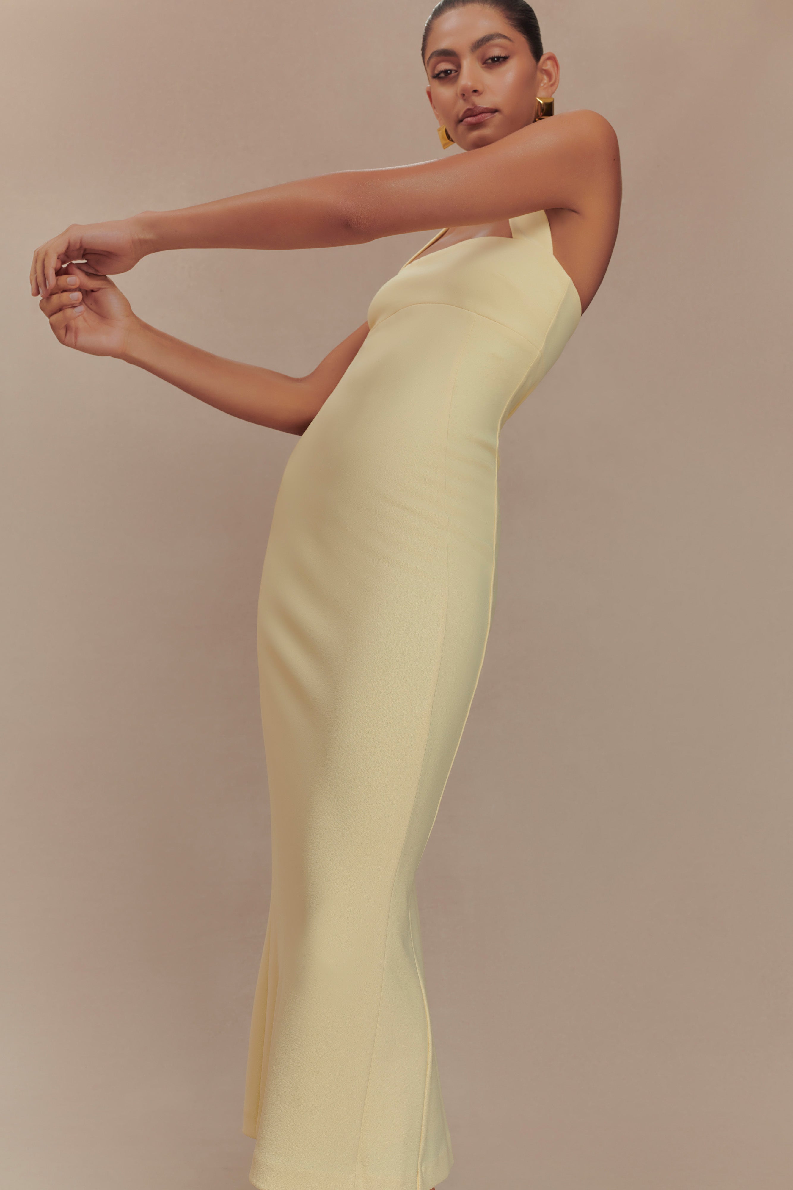 Amelita Suiting Halter Midi Dress - Pale Lemon、mySite、solidvoid