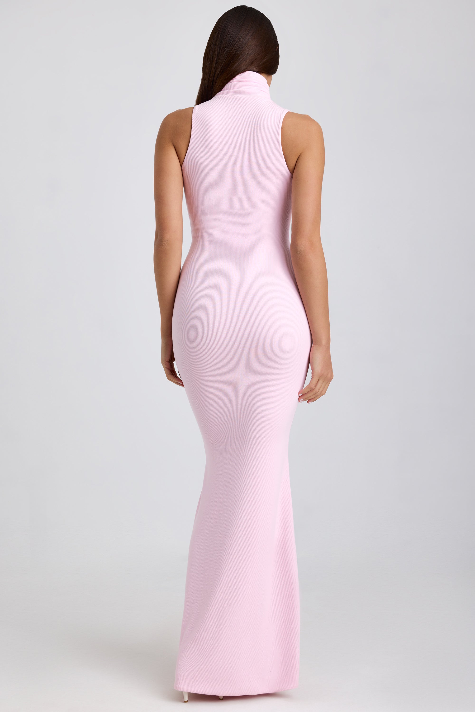 Ribbed Modal Turtleneck Maxi Dress in Blossom Pink、mySite、solidvoid