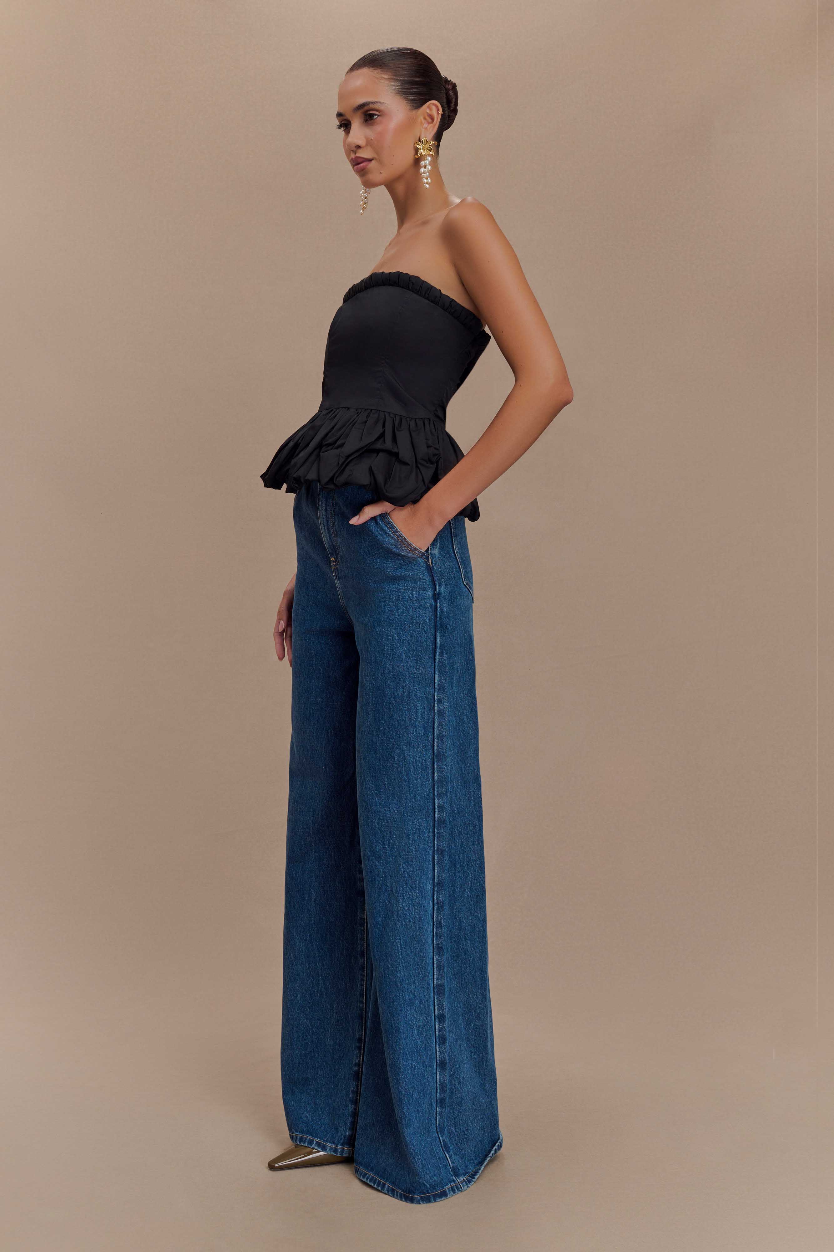 Cora Ruched Strapless Top - Black、mySite、solidvoid