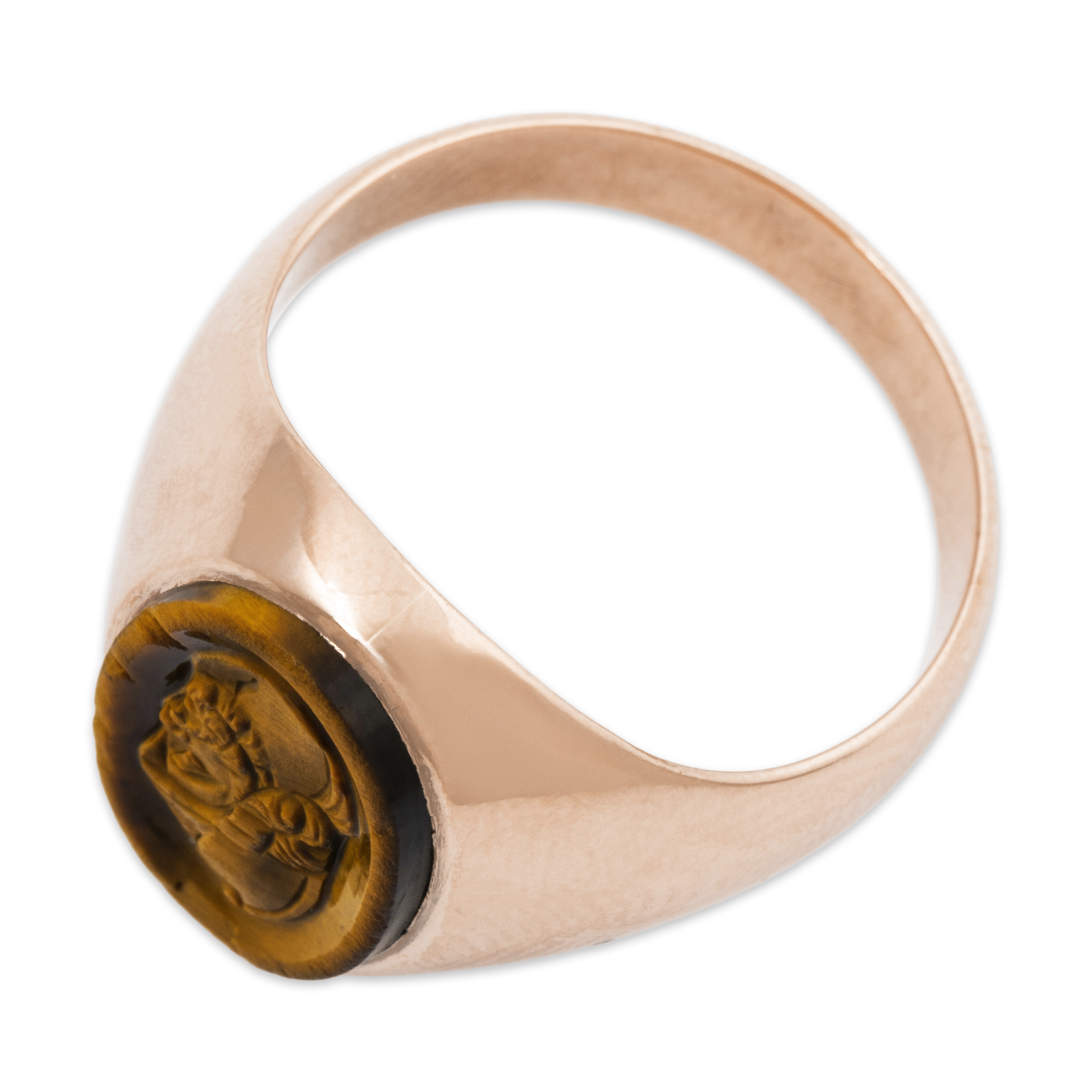 Antique 10k Rosy Yellow Gold 2.98ct Carved Tiger's Eye Signet Ring 8.25、mySite、hinf8tx79